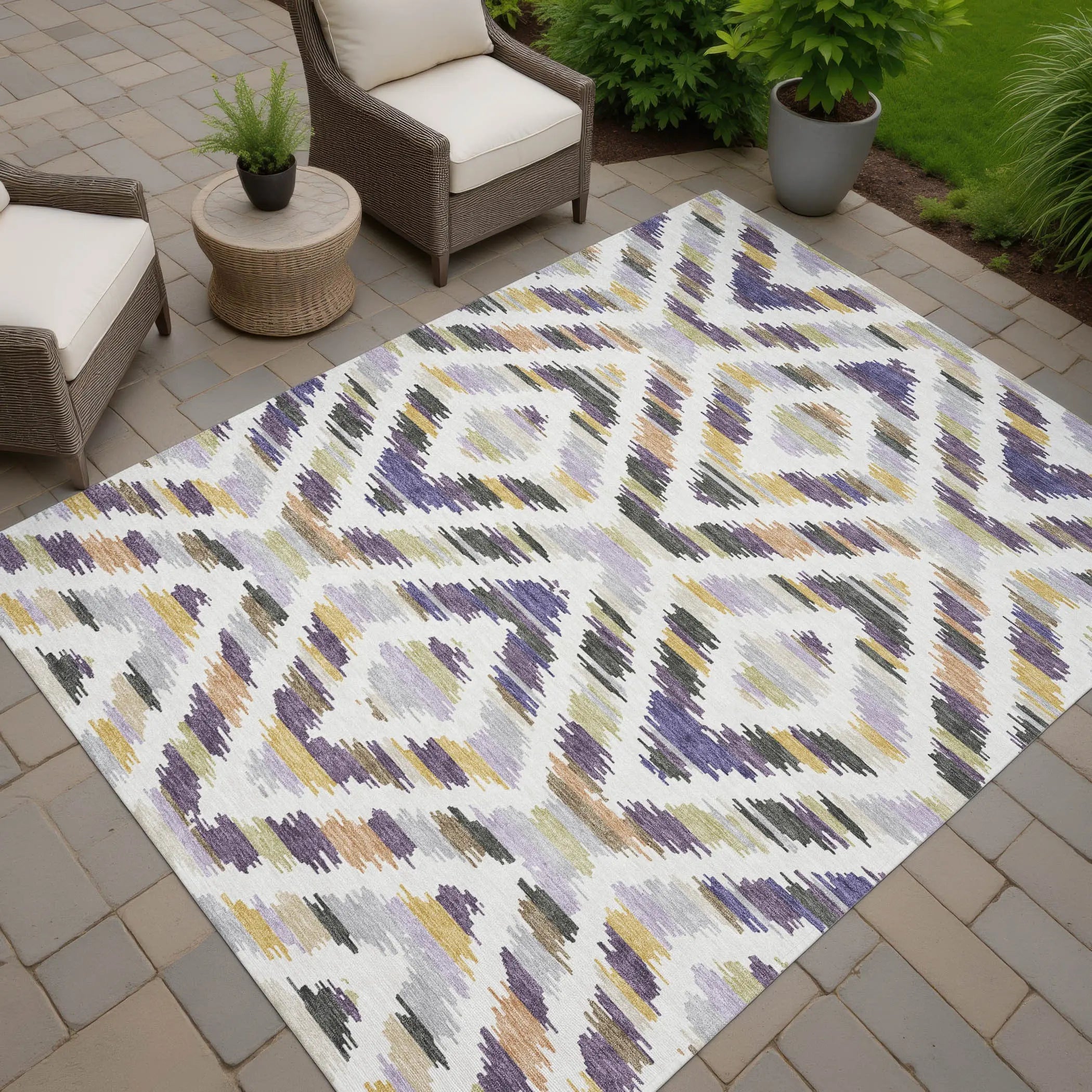 5' X 8' Purple And Lavender Tribal Washable Indoor Outdoor Area Rug Homeroots Outdoor