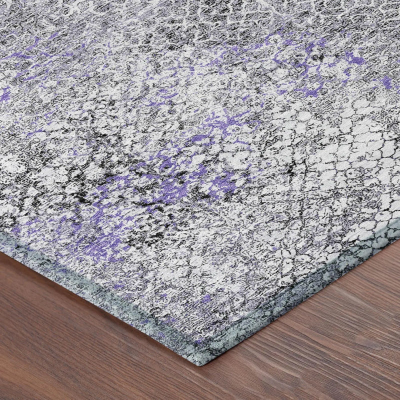 5' X 8' Purple And Pewter Abstract Washable Indoor Outdoor Area Rug Homeroots Outdoor