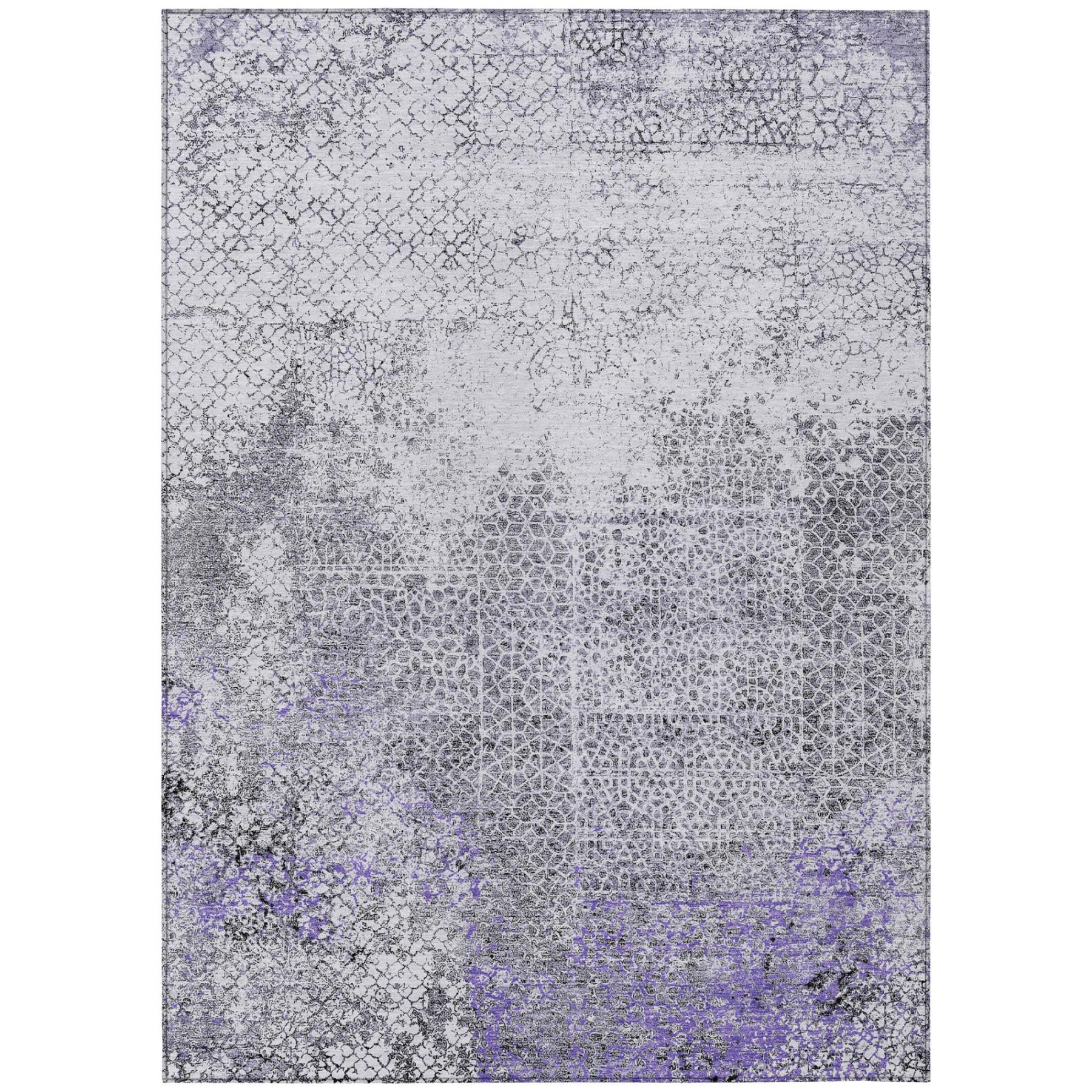 5' X 8' Purple And Pewter Abstract Washable Indoor Outdoor Area Rug Homeroots Outdoor