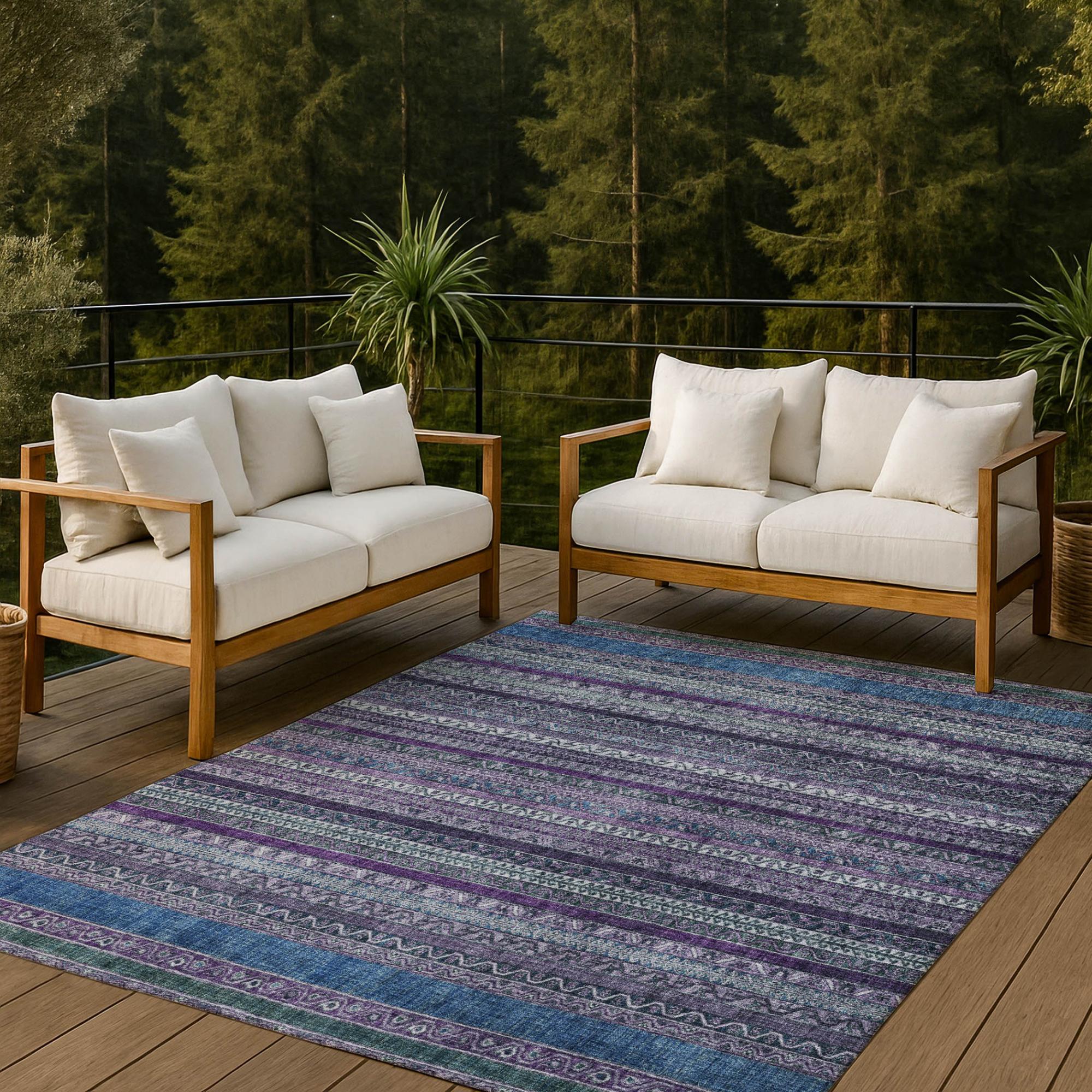 5' X 8' Purple And Plum Striped Washable Indoor Outdoor Area Rug Homeroots Outdoor