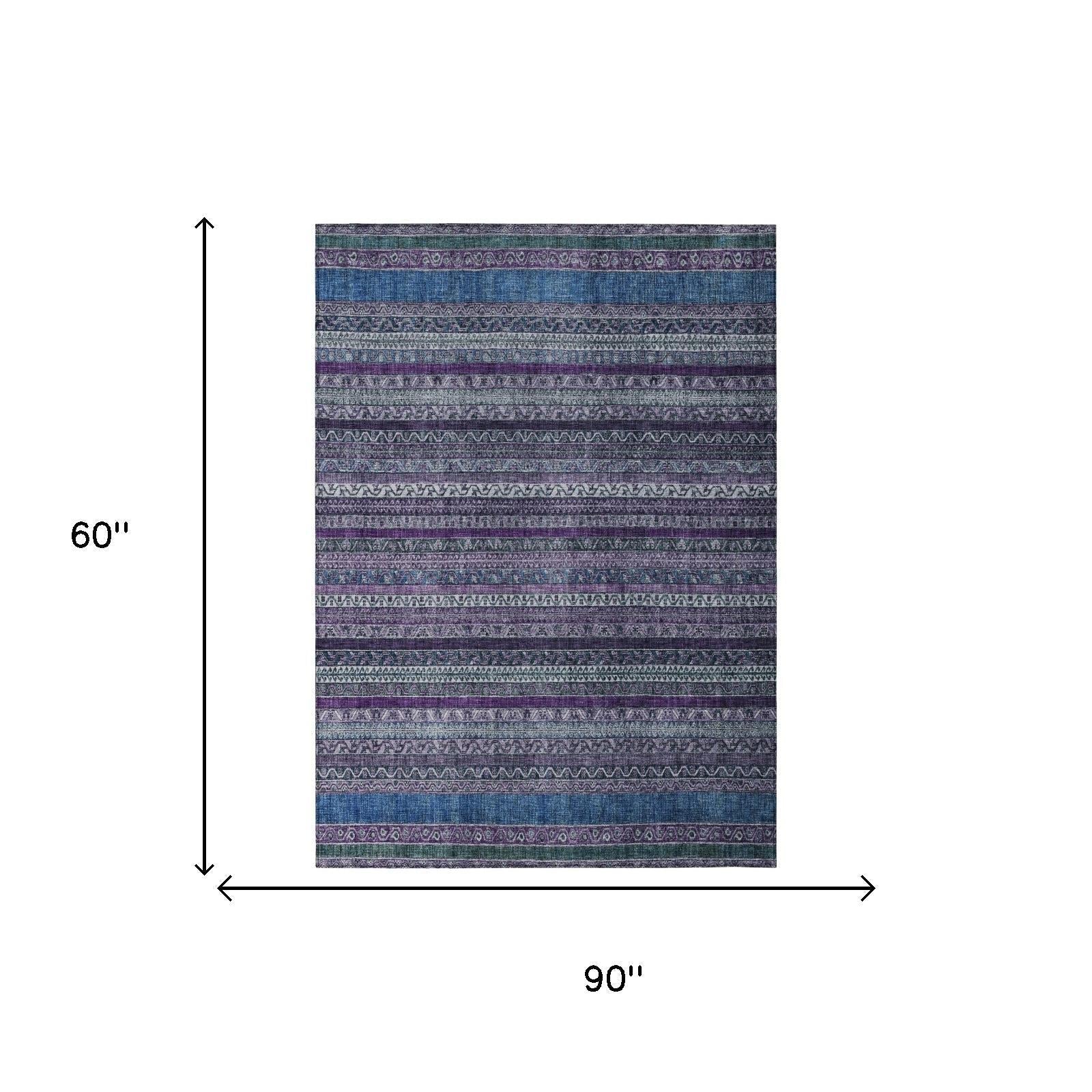 5' X 8' Purple And Plum Striped Washable Indoor Outdoor Area Rug Homeroots Outdoor
