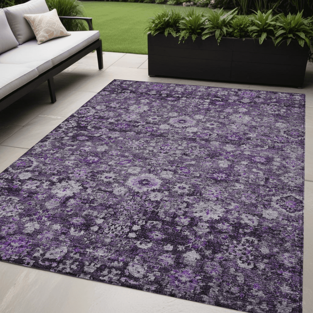 5' X 8' Purple Lilac And Lavender Oriental Washable Indoor Outdoor Area Rug Homeroots Outdoor