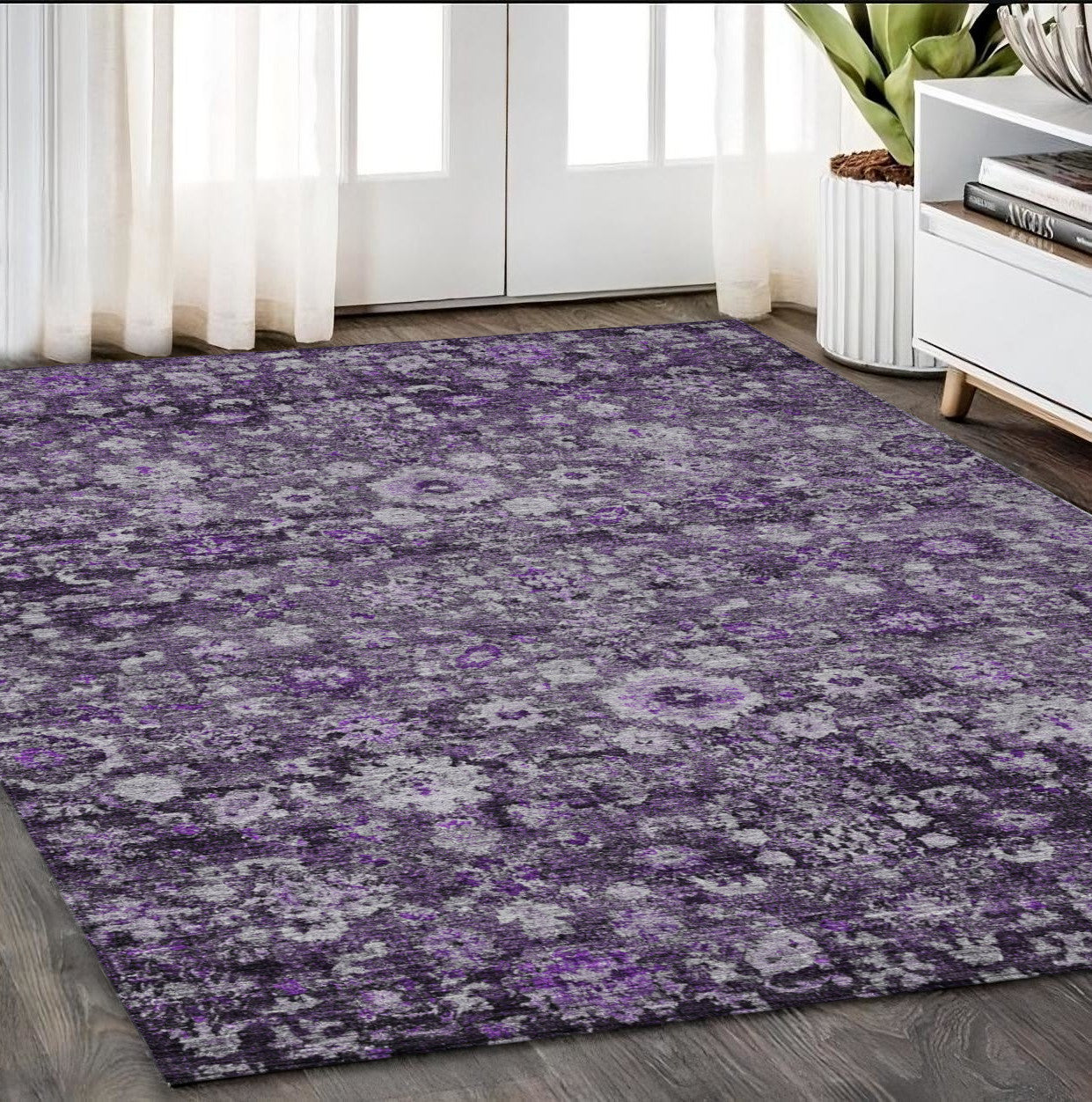 5' X 8' Purple Lilac And Lavender Oriental Washable Indoor Outdoor Area Rug Homeroots Outdoor