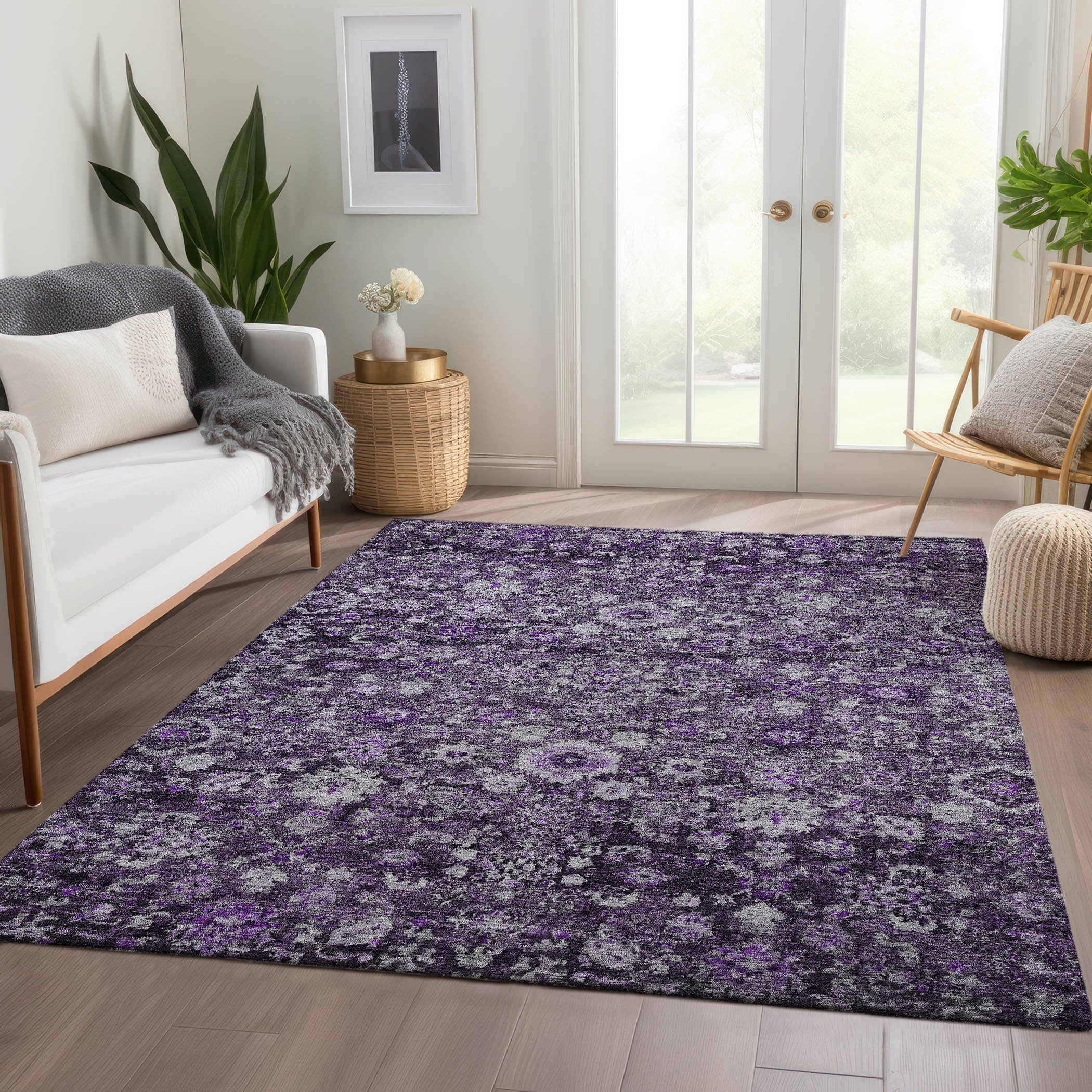5' X 8' Purple Lilac And Lavender Oriental Washable Indoor Outdoor Area Rug Homeroots Outdoor