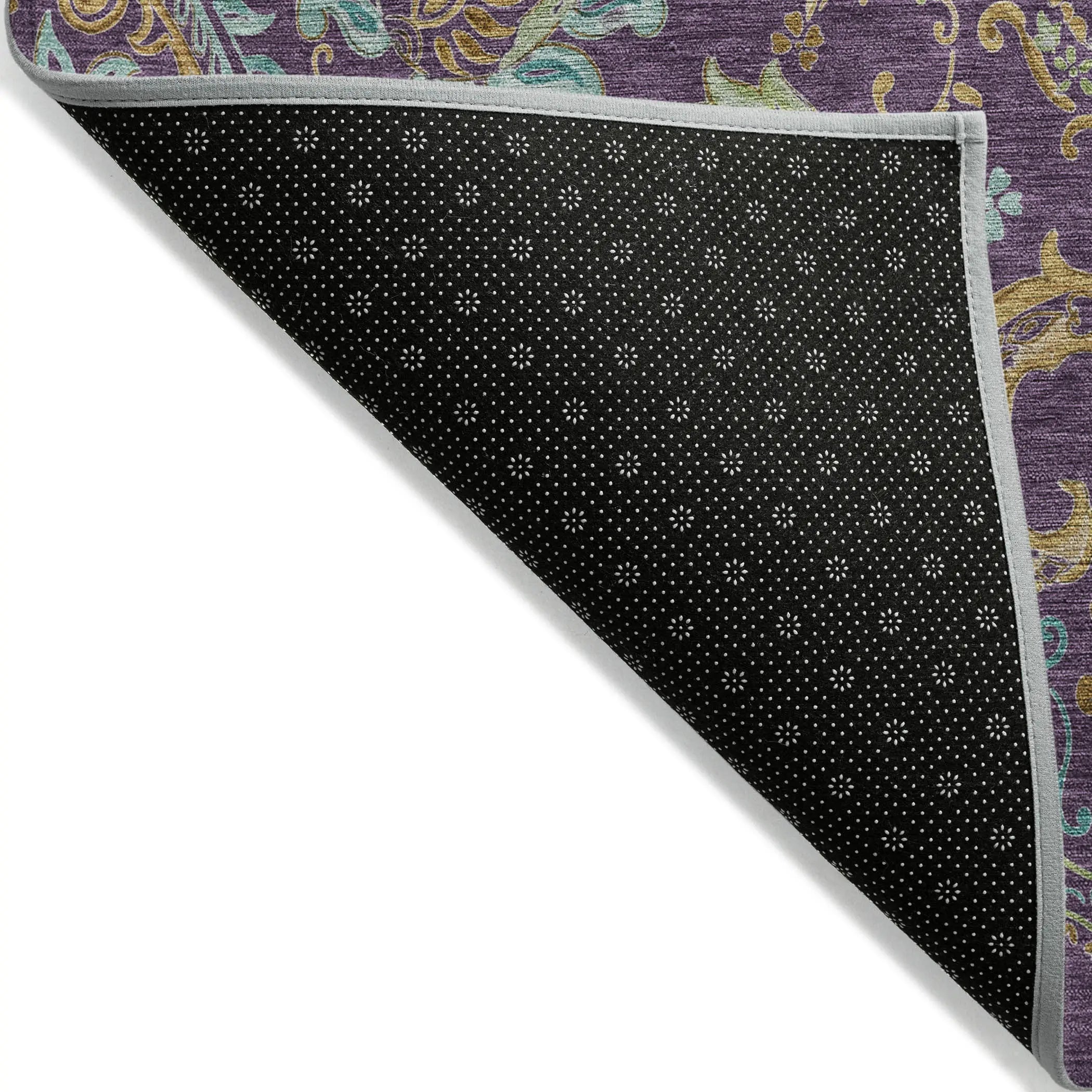 5' X 8' Purple Turquoise and Gold Paisley Washable Non Skid Indoor Outdoor Area Rug - GreatEagleInc