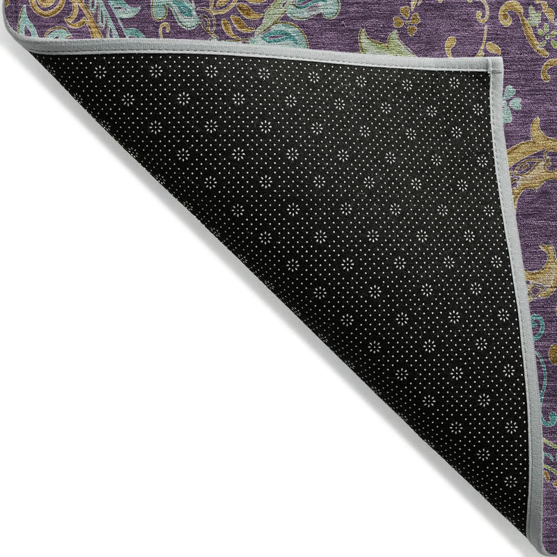 5' X 8' Purple Turquoise and Gold Paisley Washable Non Skid Indoor Outdoor Area Rug - GreatEagleInc