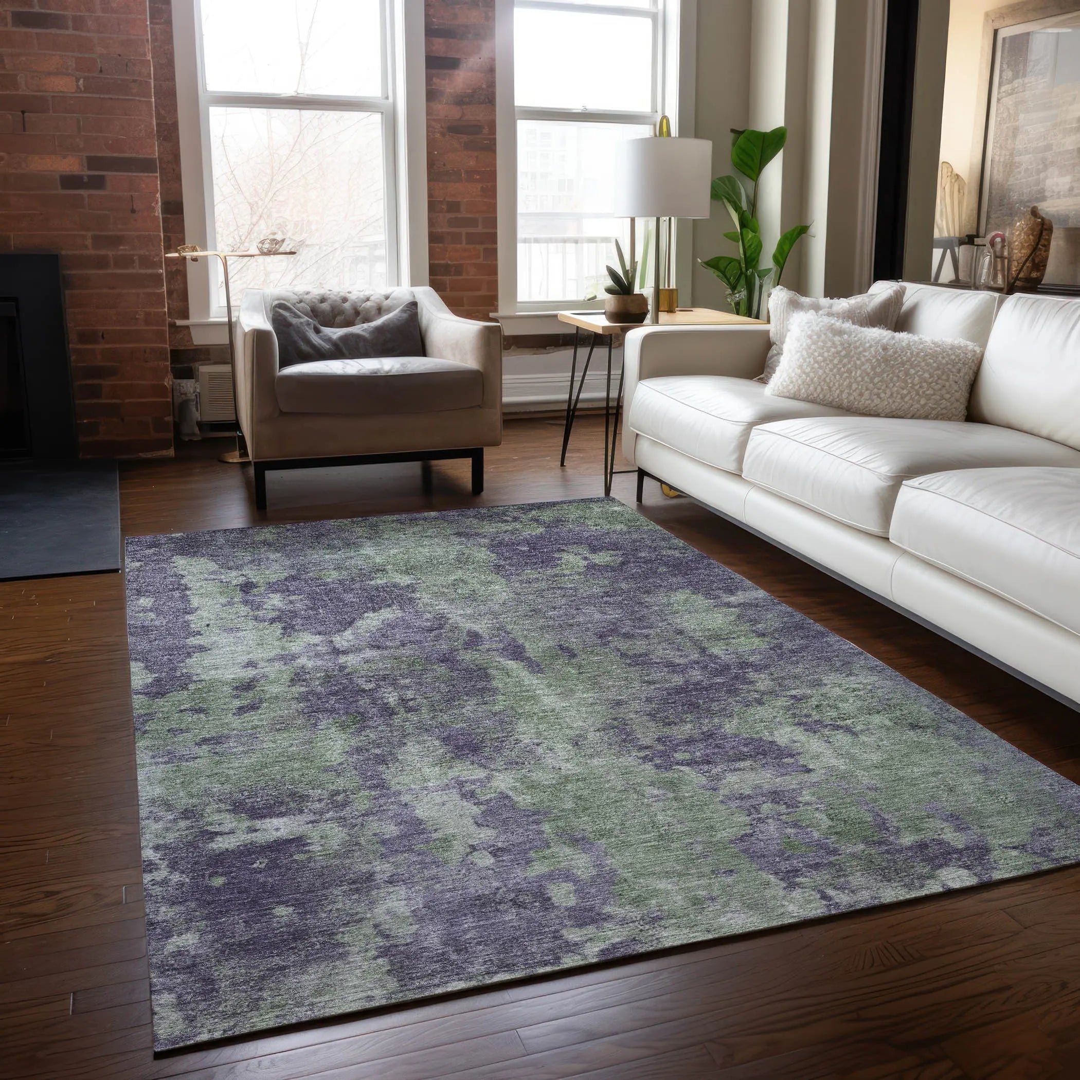 5' X 8' Purple and Green Abstract Washable Non Skid Indoor Outdoor Area Rug Homeroots Outdoor