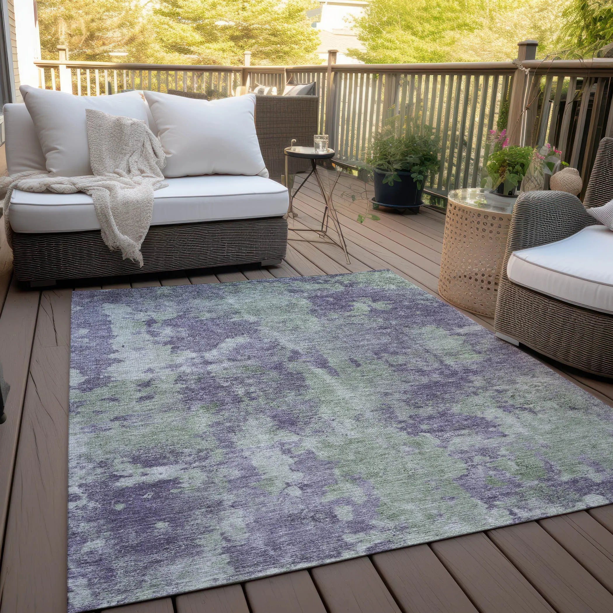 5' X 8' Purple and Green Abstract Washable Non Skid Indoor Outdoor Area Rug Homeroots Outdoor