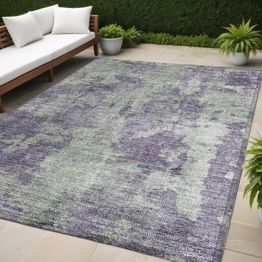 5' X 8' Purple and Green Abstract Washable Non Skid Indoor Outdoor Area Rug Homeroots Outdoor