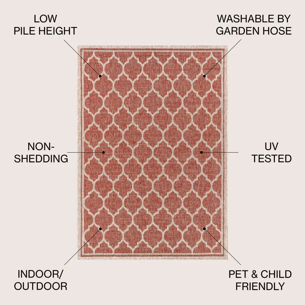 5' X 8' Red And Beige Geometric Indoor Outdoor Area Rug Homeroots Outdoor