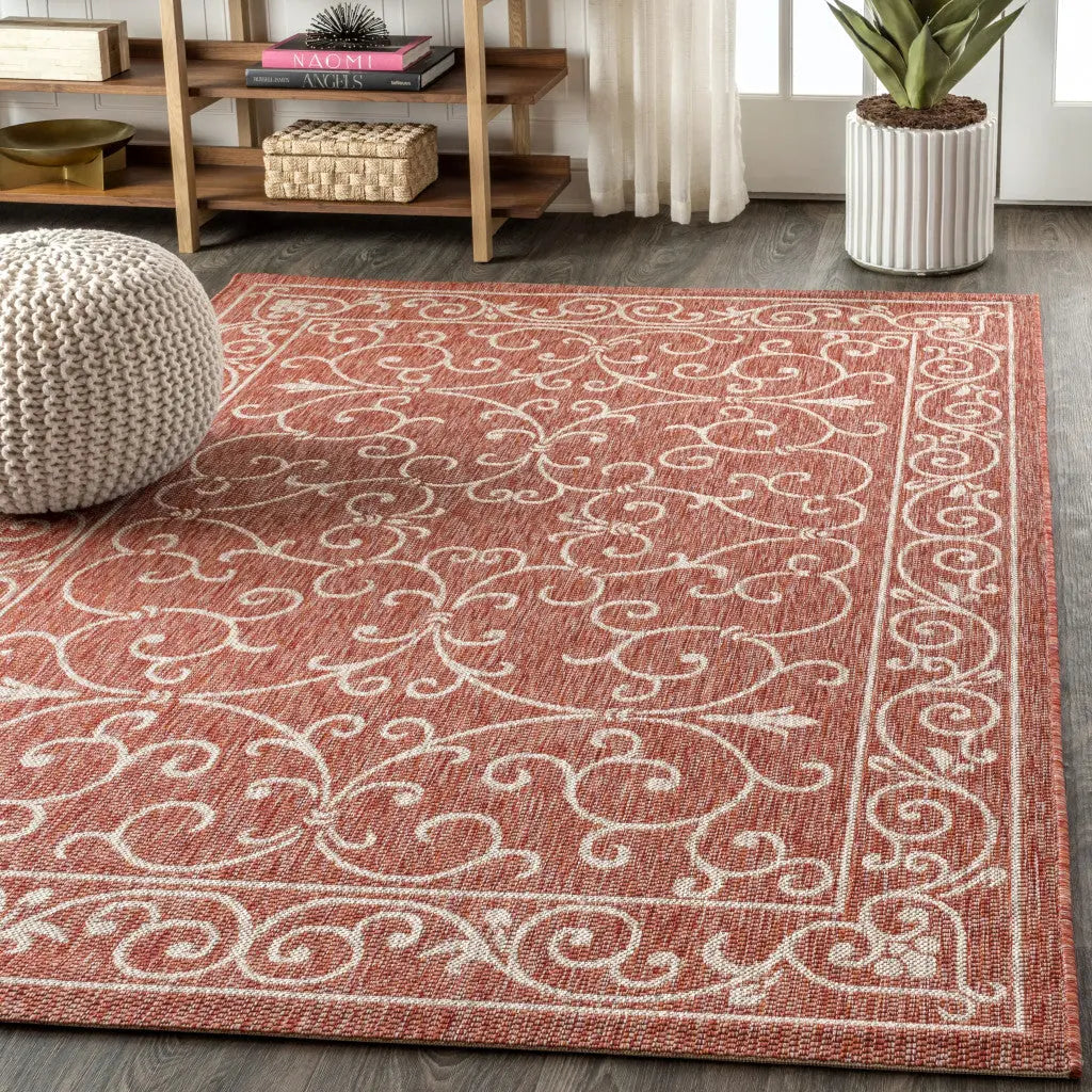 5' X 8' Red And Beige Medallion Indoor Outdoor Area Rug Homeroots Outdoor
