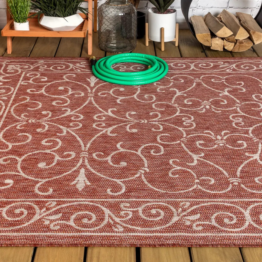 5' X 8' Red And Beige Medallion Indoor Outdoor Area Rug Homeroots Outdoor