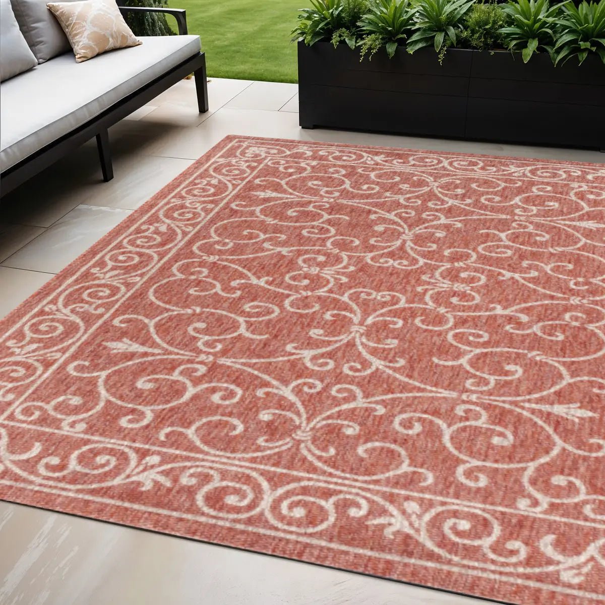 5' X 8' Red And Beige Medallion Indoor Outdoor Area Rug Homeroots Outdoor