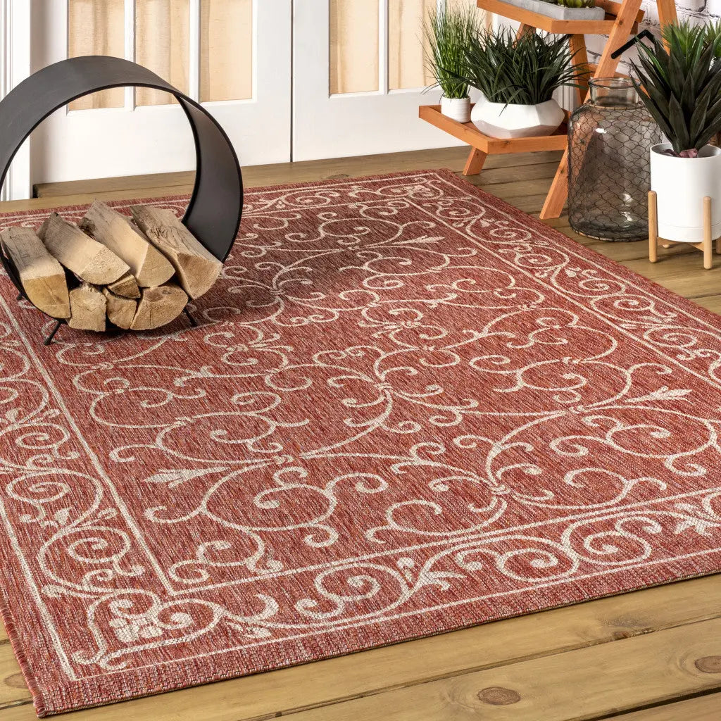 5' X 8' Red And Beige Medallion Indoor Outdoor Area Rug Homeroots Outdoor