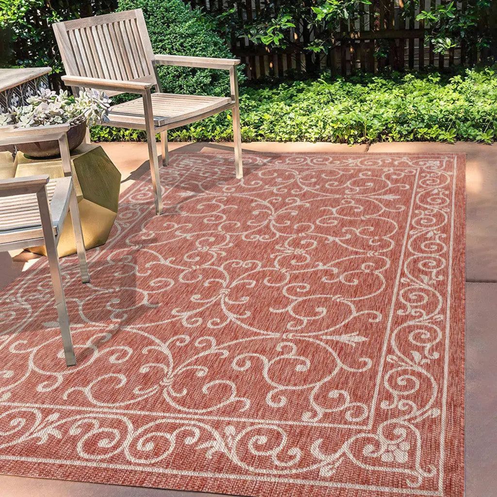 5' X 8' Red And Beige Medallion Indoor Outdoor Area Rug Homeroots Outdoor