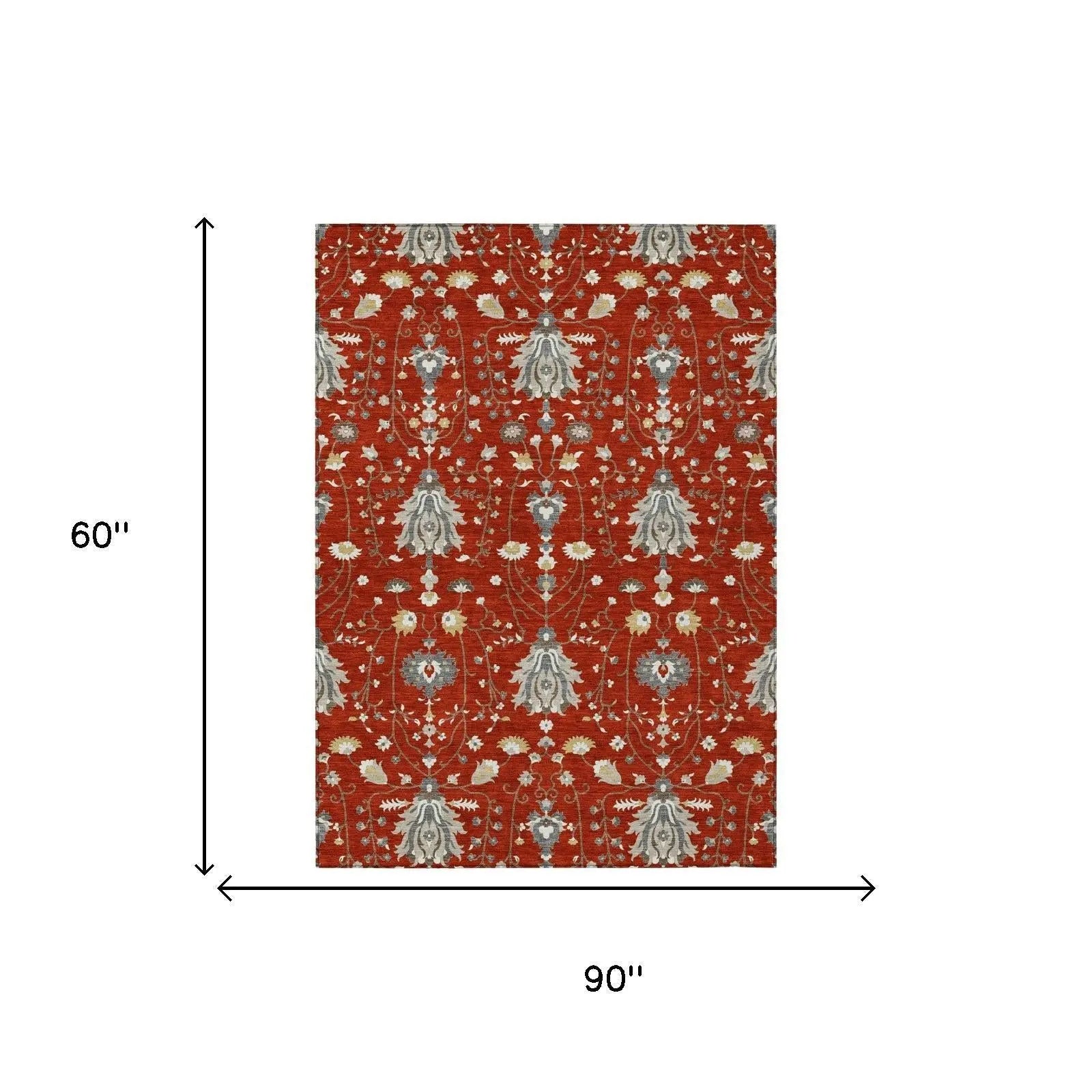 5' X 8' Red And Beige Oriental Washable Indoor Outdoor Area Rug Homeroots Outdoor