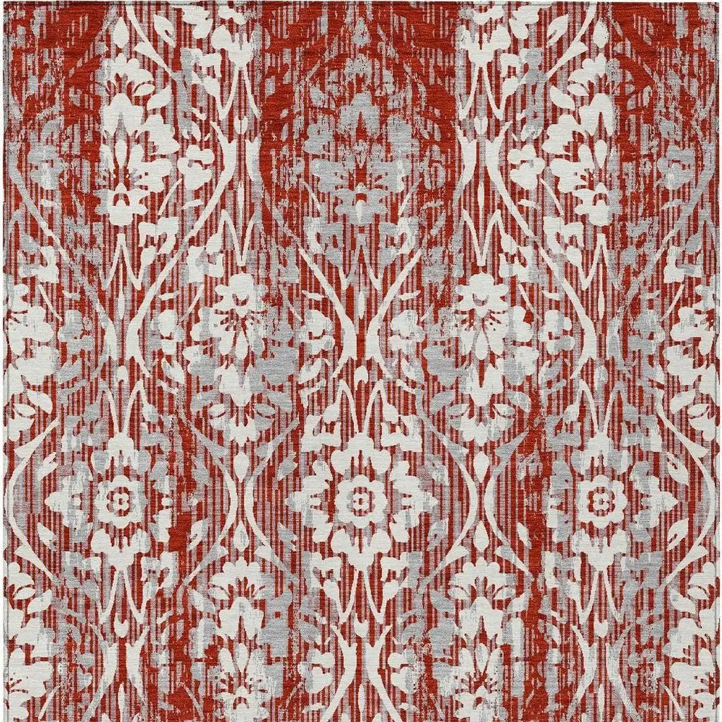 5' X 8' Red And Burgundy Damask Washable Indoor Outdoor Area Rug Homeroots Outdoor