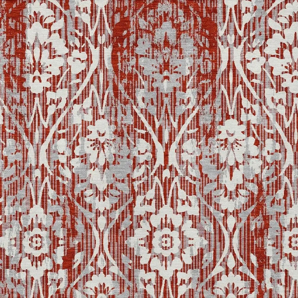 5' X 8' Red And Burgundy Damask Washable Indoor Outdoor Area Rug Homeroots Outdoor