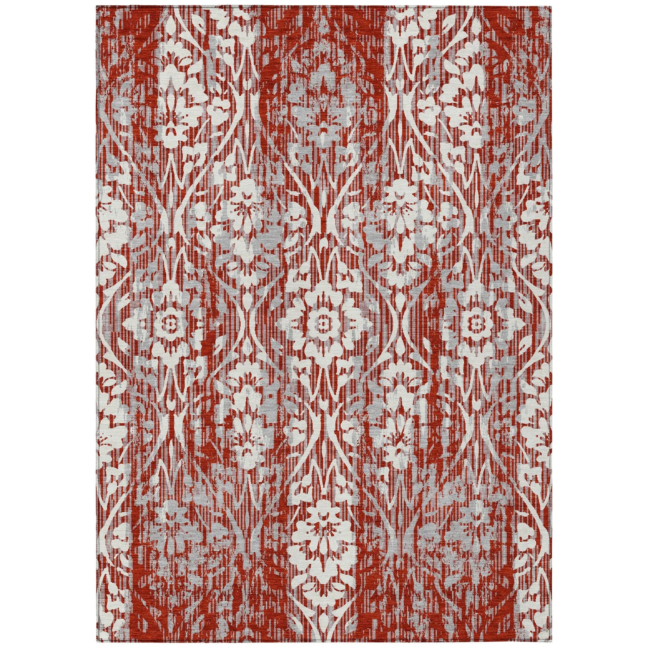 5' X 8' Red And Burgundy Damask Washable Indoor Outdoor Area Rug Homeroots Outdoor