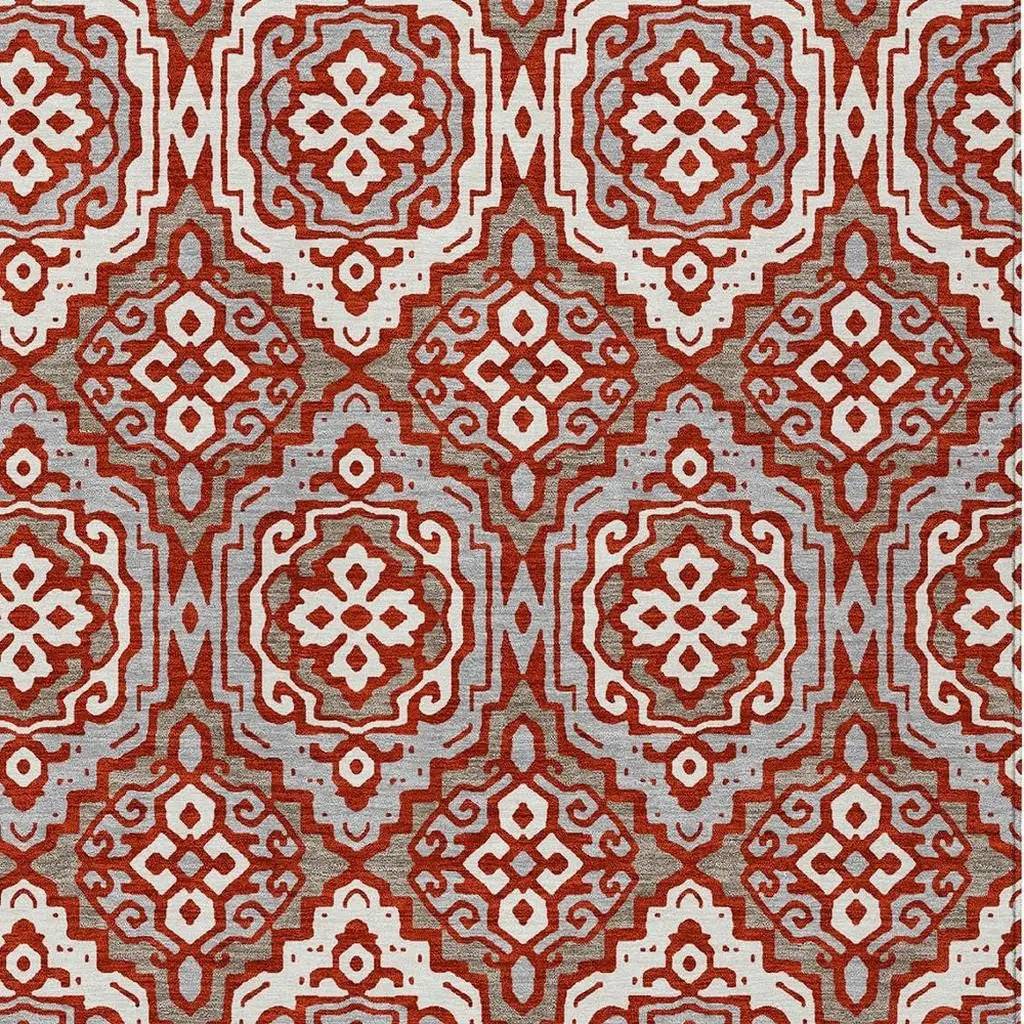 5' X 8' Red And Denim Blue Tribal Washable Indoor Outdoor Area Rug Homeroots Outdoor