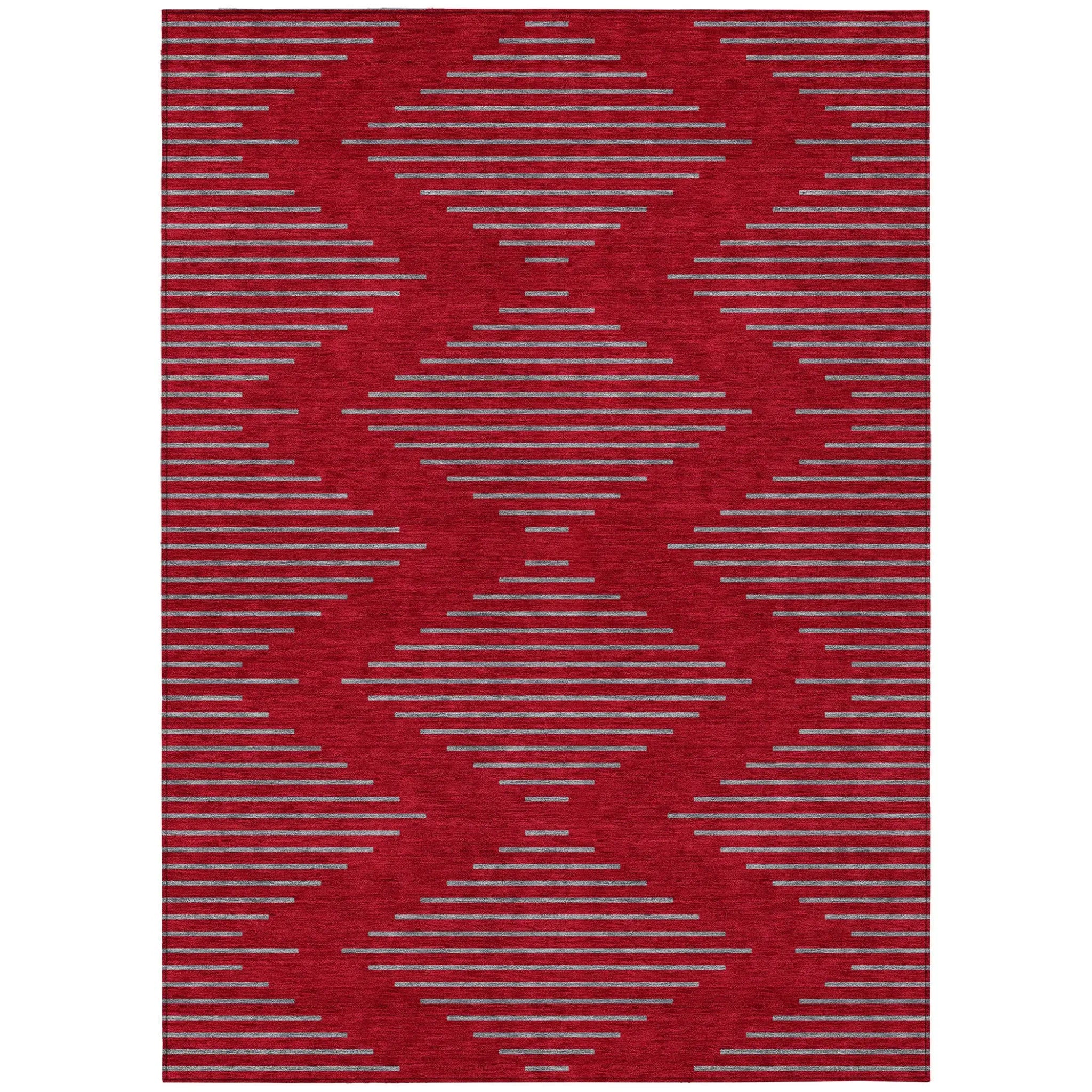 5' X 8' Red And Gray Geometric Washable Indoor Outdoor Area Rug Homeroots Outdoor