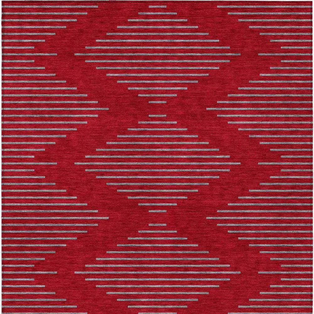5' X 8' Red And Gray Geometric Washable Indoor Outdoor Area Rug Homeroots Outdoor
