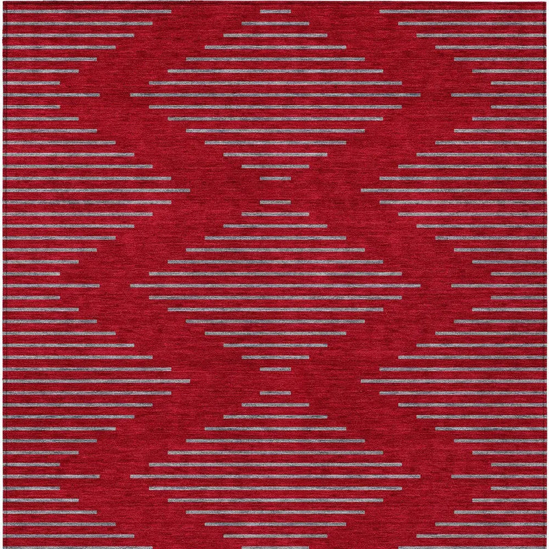5' X 8' Red And Gray Geometric Washable Indoor Outdoor Area Rug Homeroots Outdoor