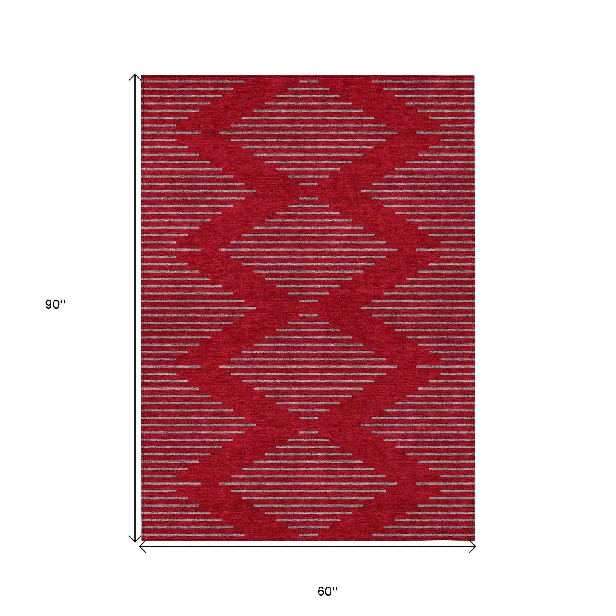 5' X 8' Red And Gray Geometric Washable Indoor Outdoor Area Rug Homeroots Outdoor