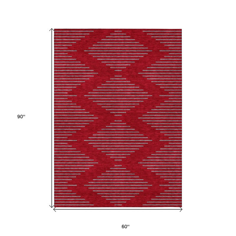 5' X 8' Red And Gray Geometric Washable Indoor Outdoor Area Rug Homeroots Outdoor