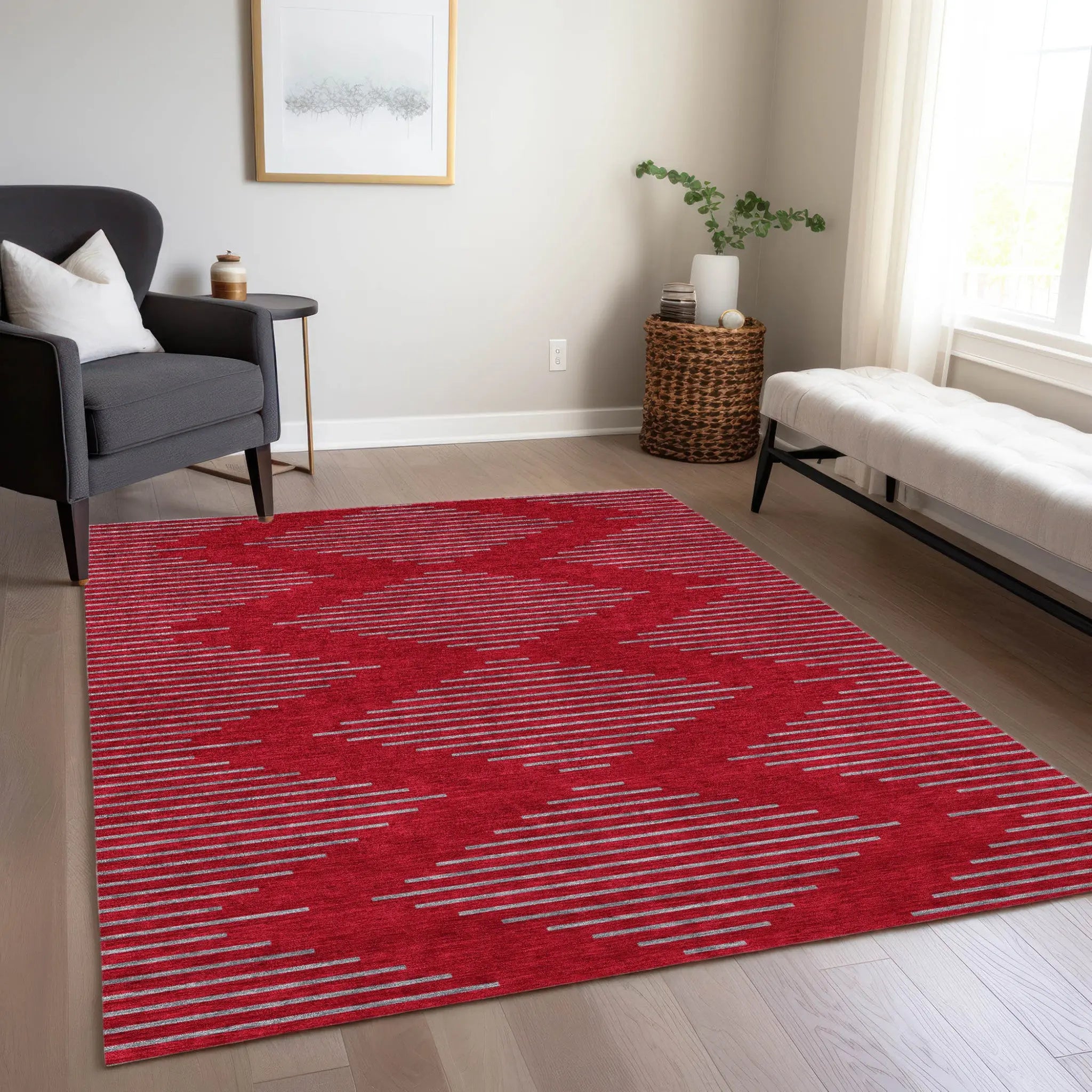 5' X 8' Red And Gray Geometric Washable Indoor Outdoor Area Rug Homeroots Outdoor