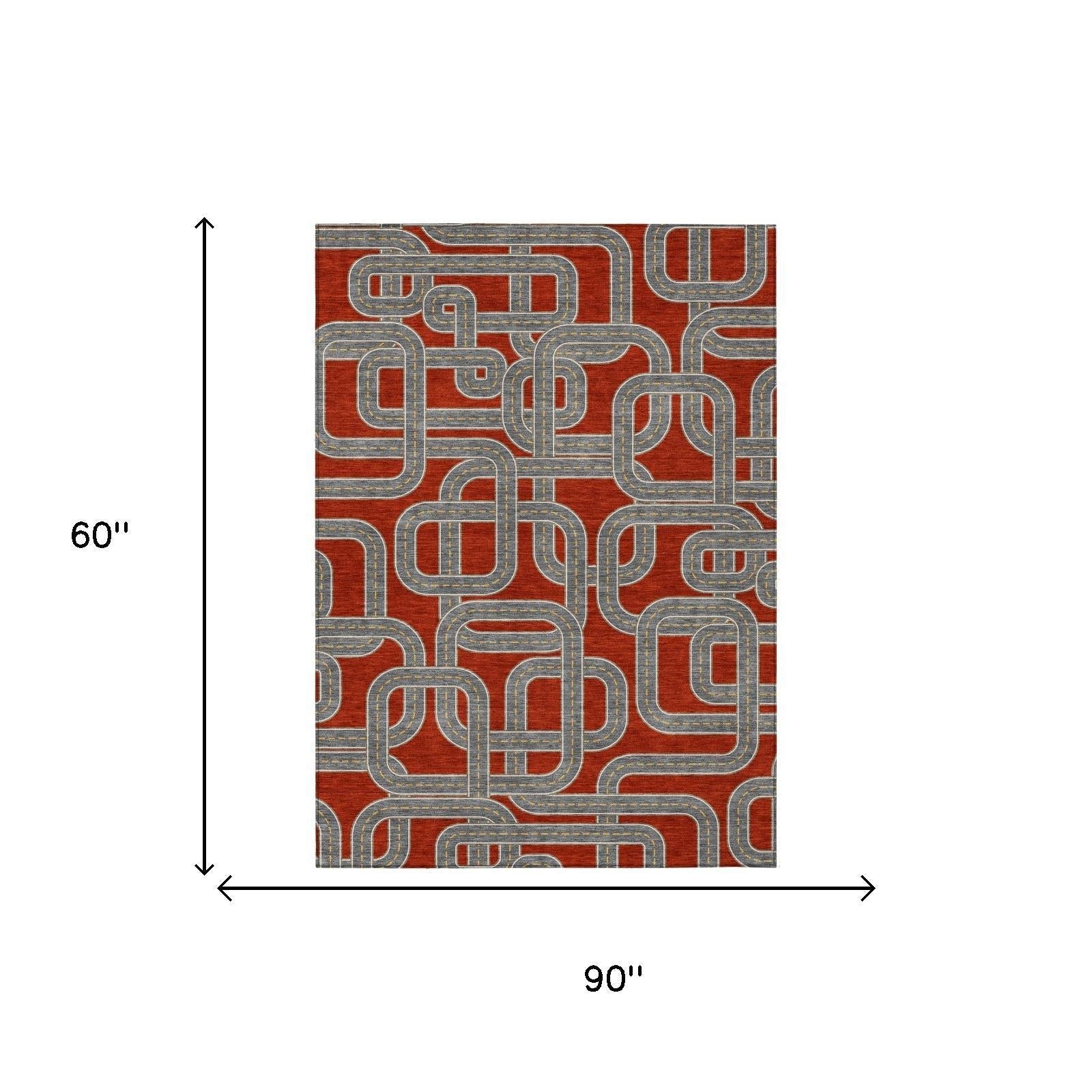 5' X 8' Red And Gray Geometric Washable Indoor Outdoor Area Rug Homeroots Outdoor