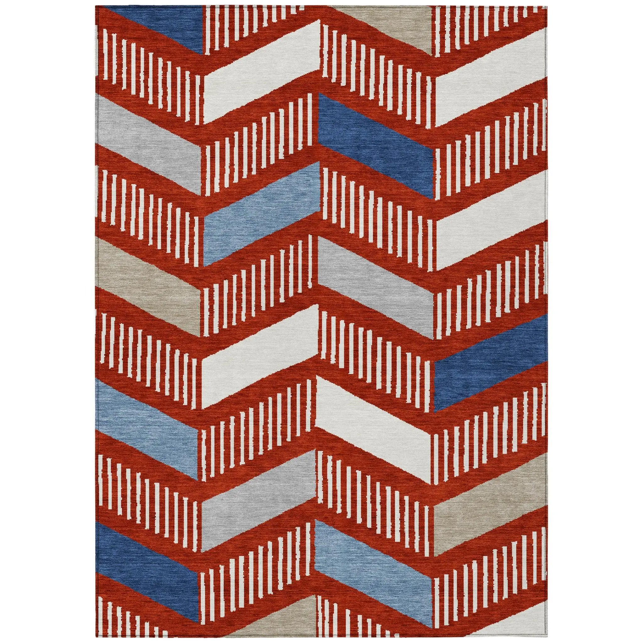 5' X 8' Red And Ivory Geometric Washable Indoor Outdoor Area Rug Homeroots Outdoor