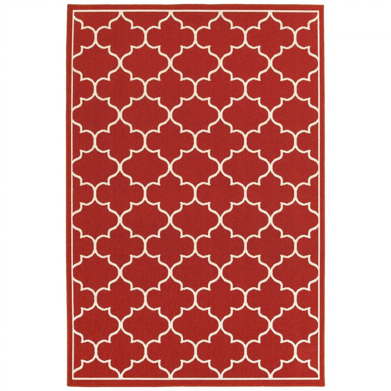 5' X 8' Red And Ivory Indoor Outdoor Area Rug Homeroots Outdoor