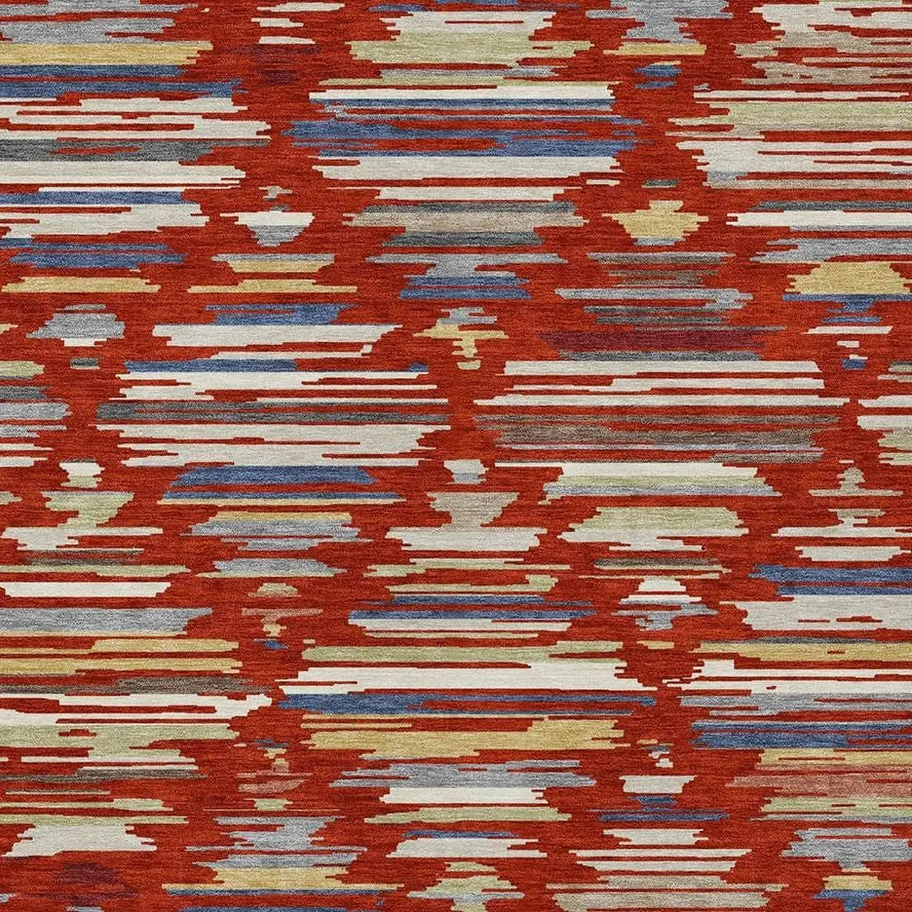 5' X 8' Red And Ivory Southwestern Washable Indoor Outdoor Area Rug Homeroots Outdoor