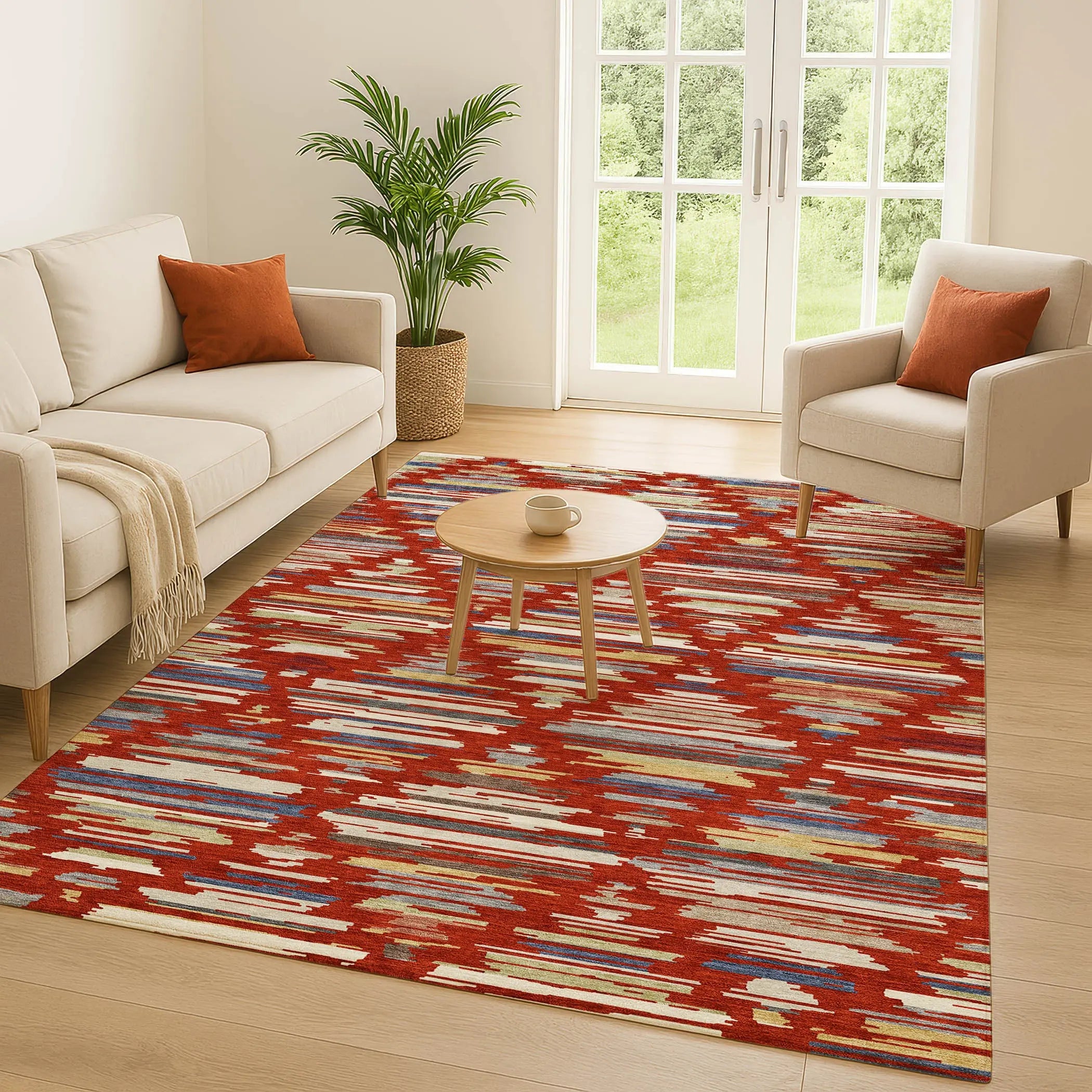 5' X 8' Red And Ivory Southwestern Washable Indoor Outdoor Area Rug Homeroots Outdoor
