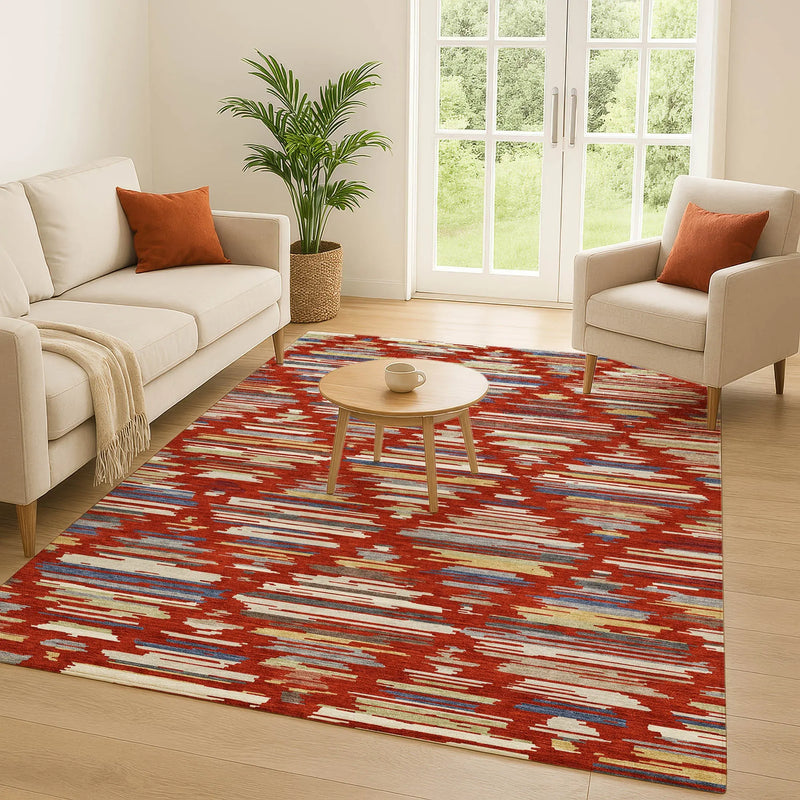 5' X 8' Red And Ivory Southwestern Washable Indoor Outdoor Area Rug Homeroots Outdoor