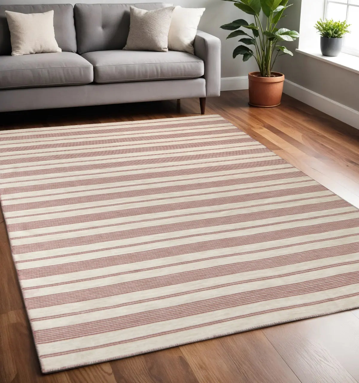 5' X 8' Red And Ivory Striped Dhurrie Hand Woven Stain Resistant Area Rug Homeroots Outdoor