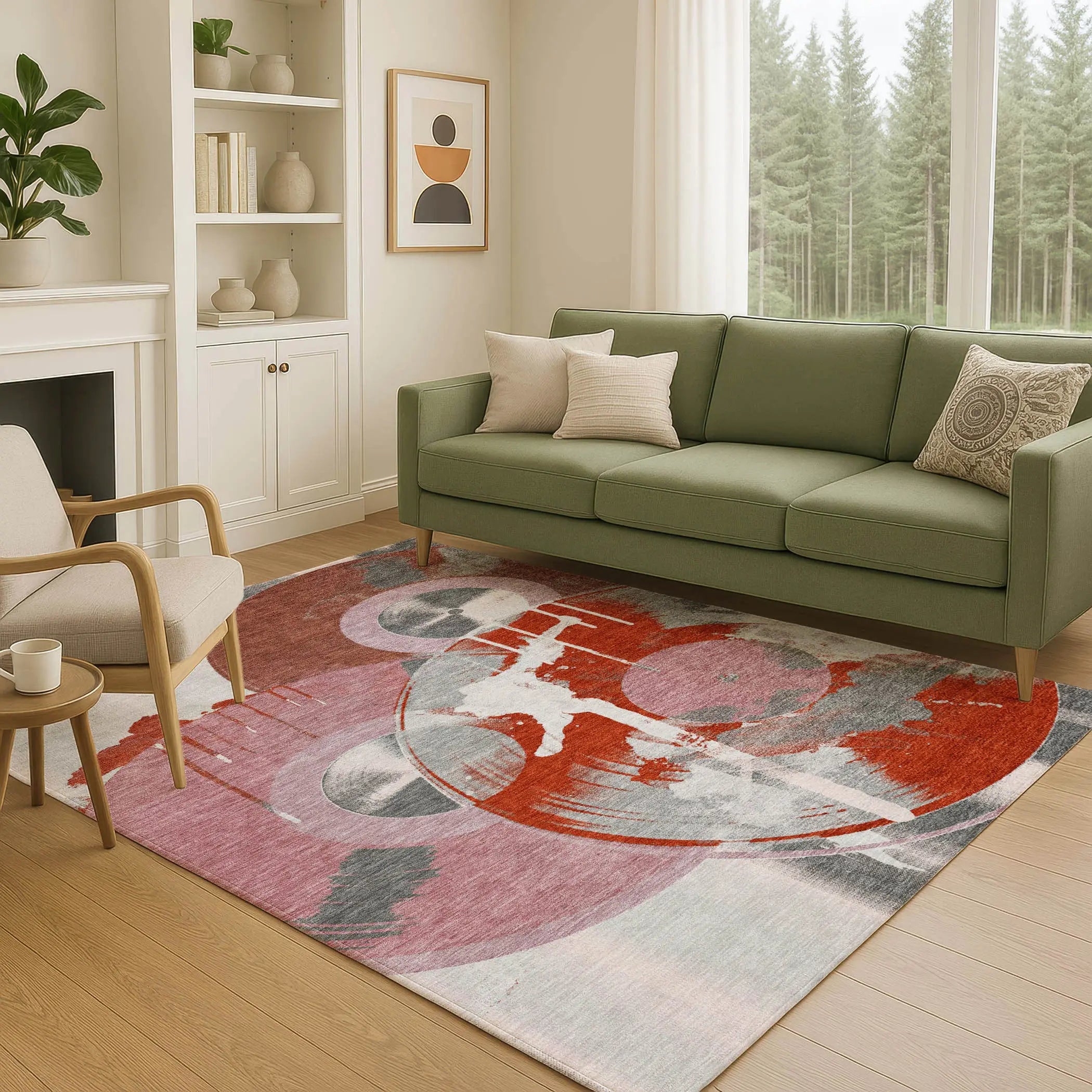 5' X 8' Red And Mauve Geometric Washable Indoor Outdoor Area Rug Homeroots Outdoor