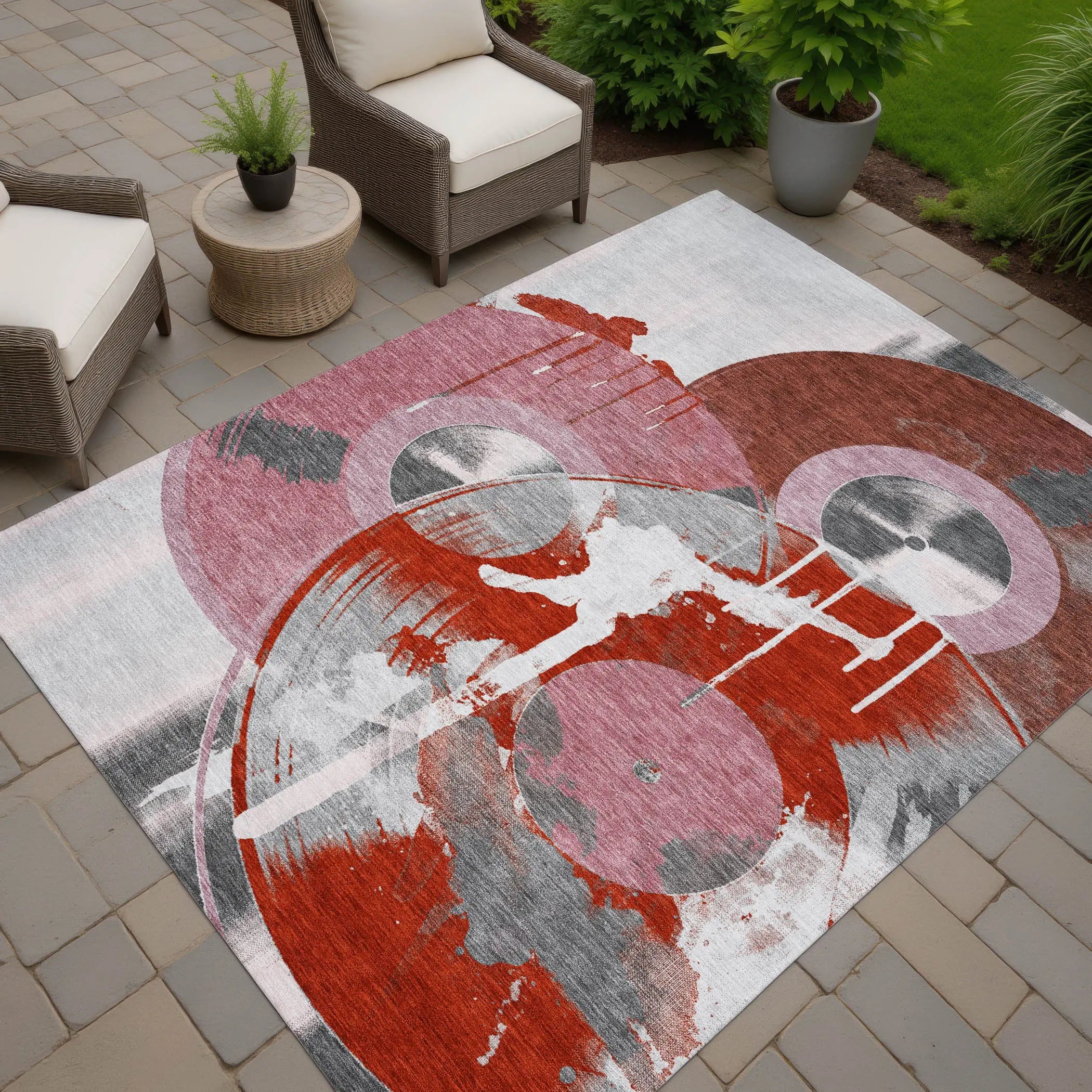 5' X 8' Red And Mauve Geometric Washable Indoor Outdoor Area Rug Homeroots Outdoor