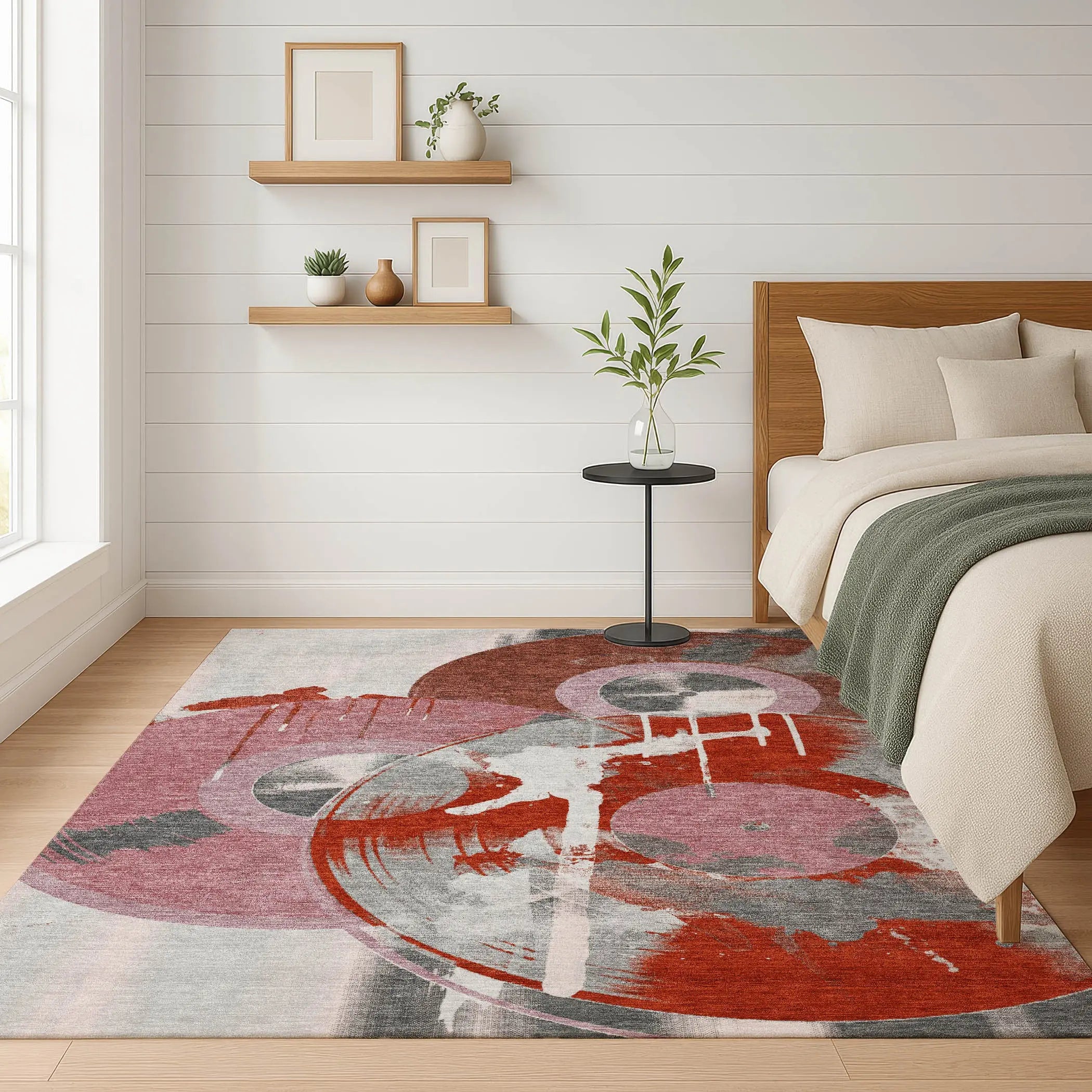 5' X 8' Red And Mauve Geometric Washable Indoor Outdoor Area Rug Homeroots Outdoor