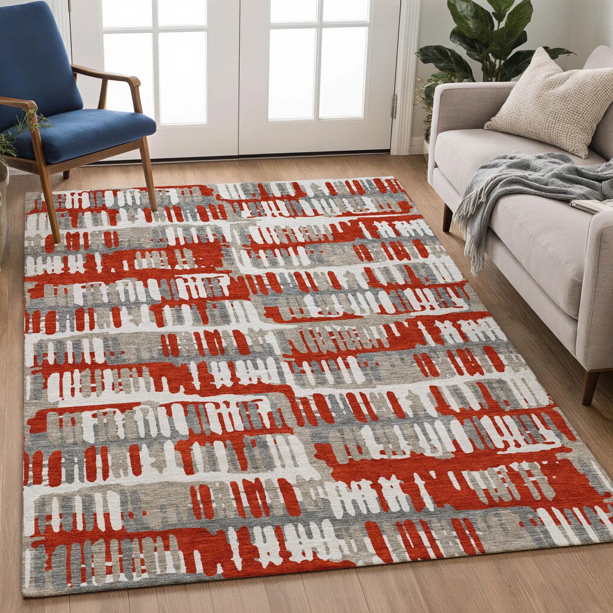 5' X 8' Red And Orange Abstract Washable Indoor Outdoor Area Rug Homeroots Outdoor