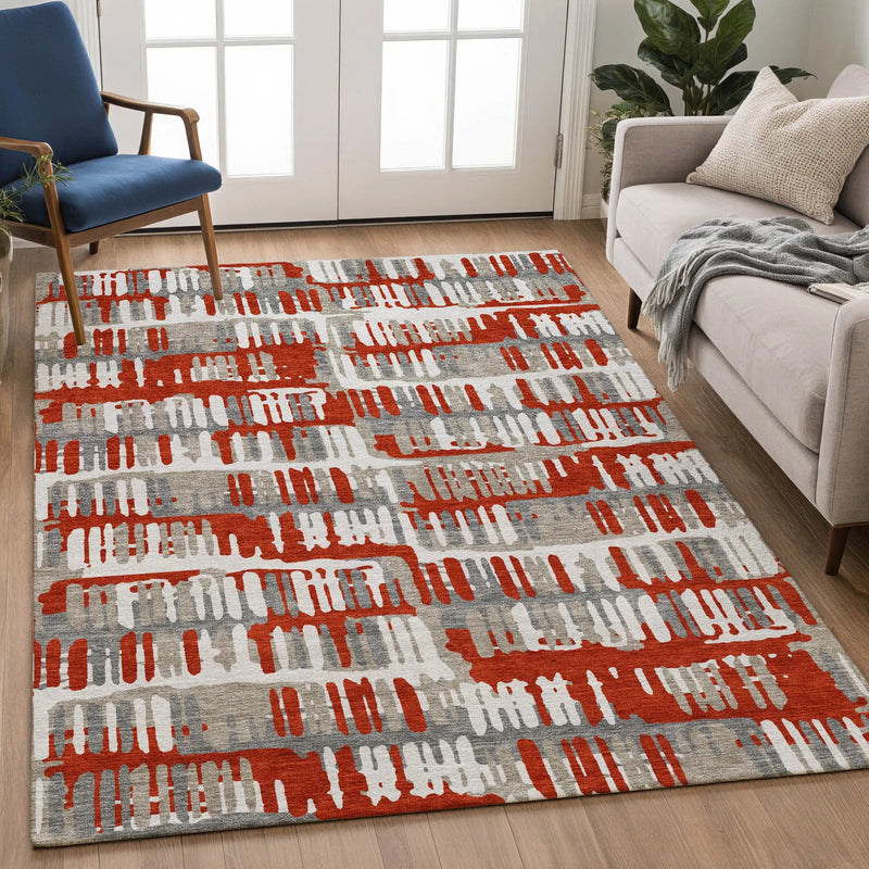 5' X 8' Red And Orange Abstract Washable Indoor Outdoor Area Rug Homeroots Outdoor