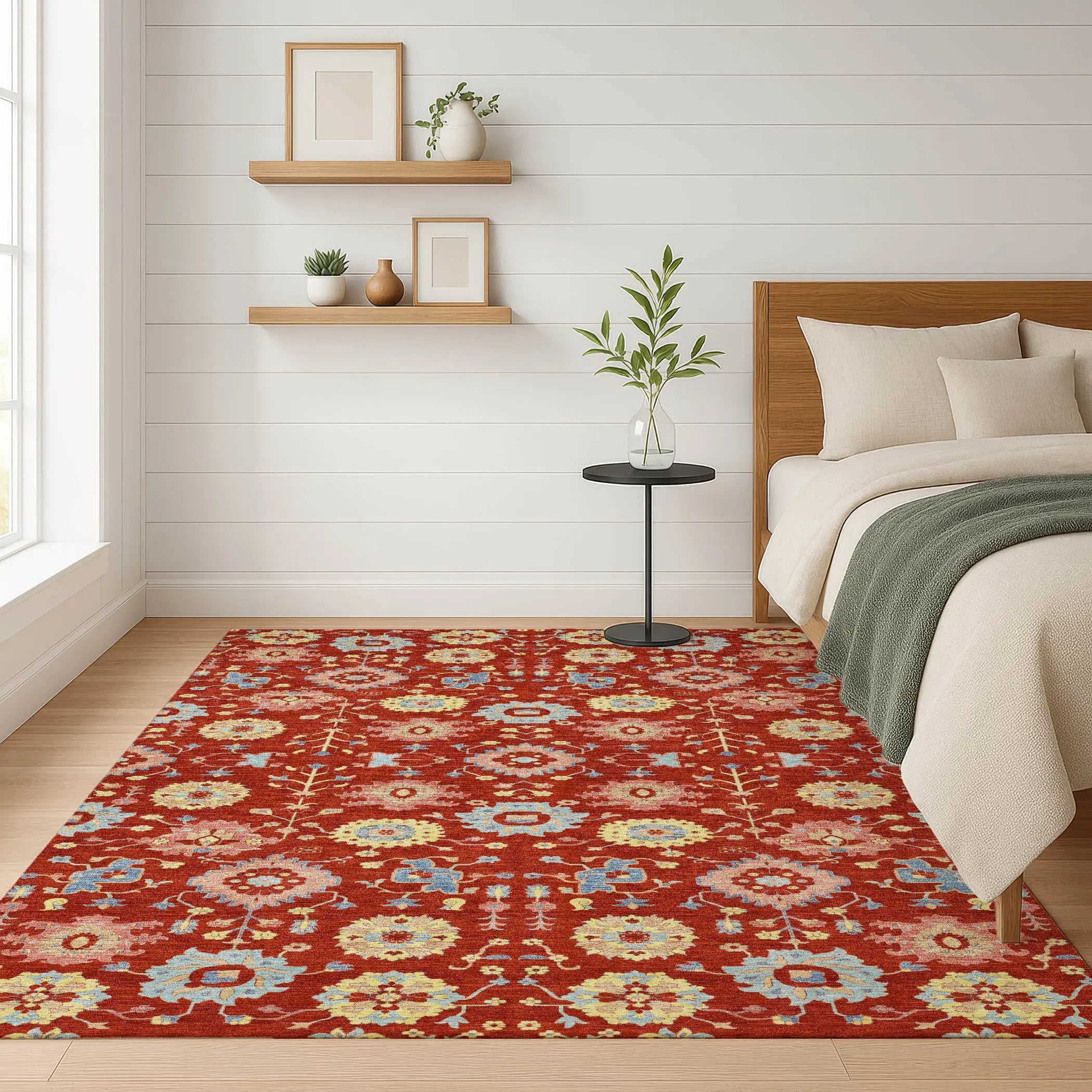 5' X 8' Red And Rust Geometric Washable Indoor Outdoor Area Rug Homeroots Outdoor