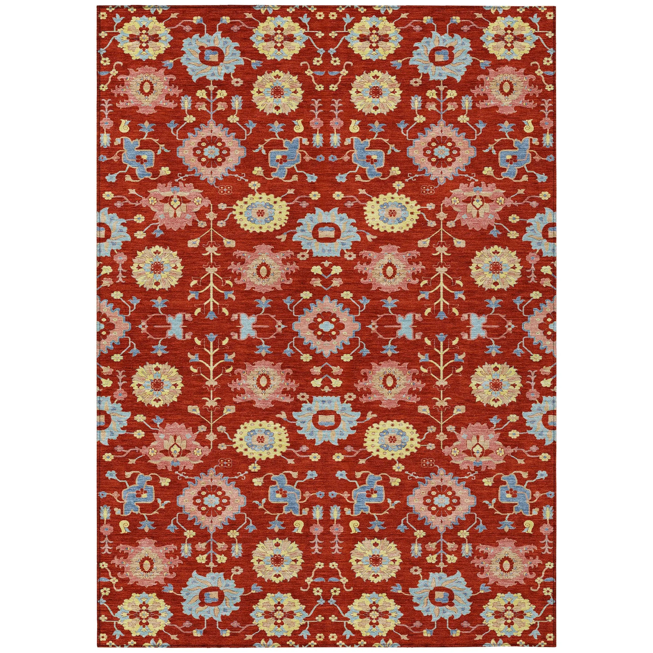 5' X 8' Red And Rust Geometric Washable Indoor Outdoor Area Rug Homeroots Outdoor