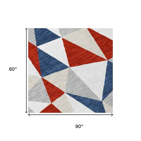 5' X 8' Red And Silver Geometric Washable Indoor Outdoor Area Rug Homeroots Outdoor