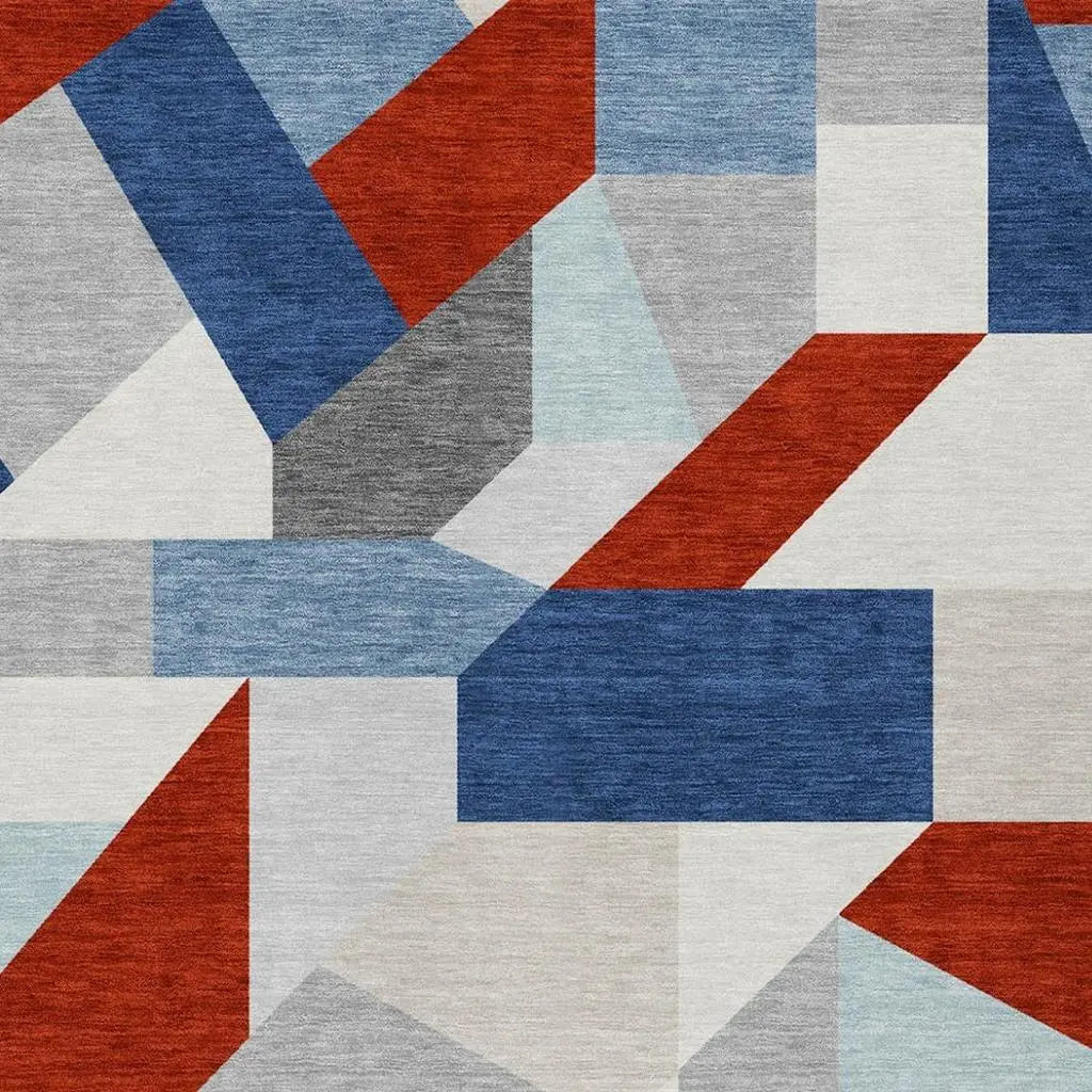 5' X 8' Red And Silver Geometric Washable Indoor Outdoor Area Rug Homeroots Outdoor