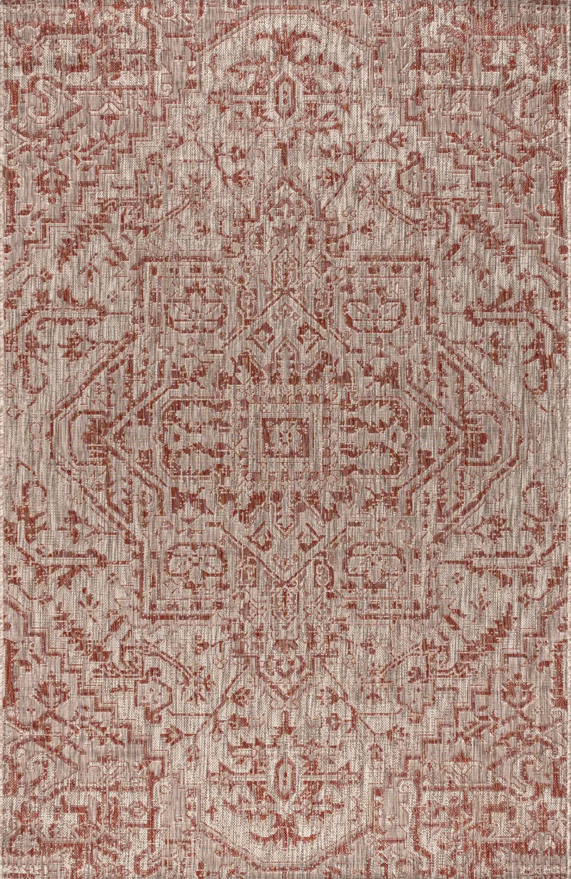 5' X 8' Red And Taupe Medallion Indoor Outdoor Area Rug Homeroots Outdoor