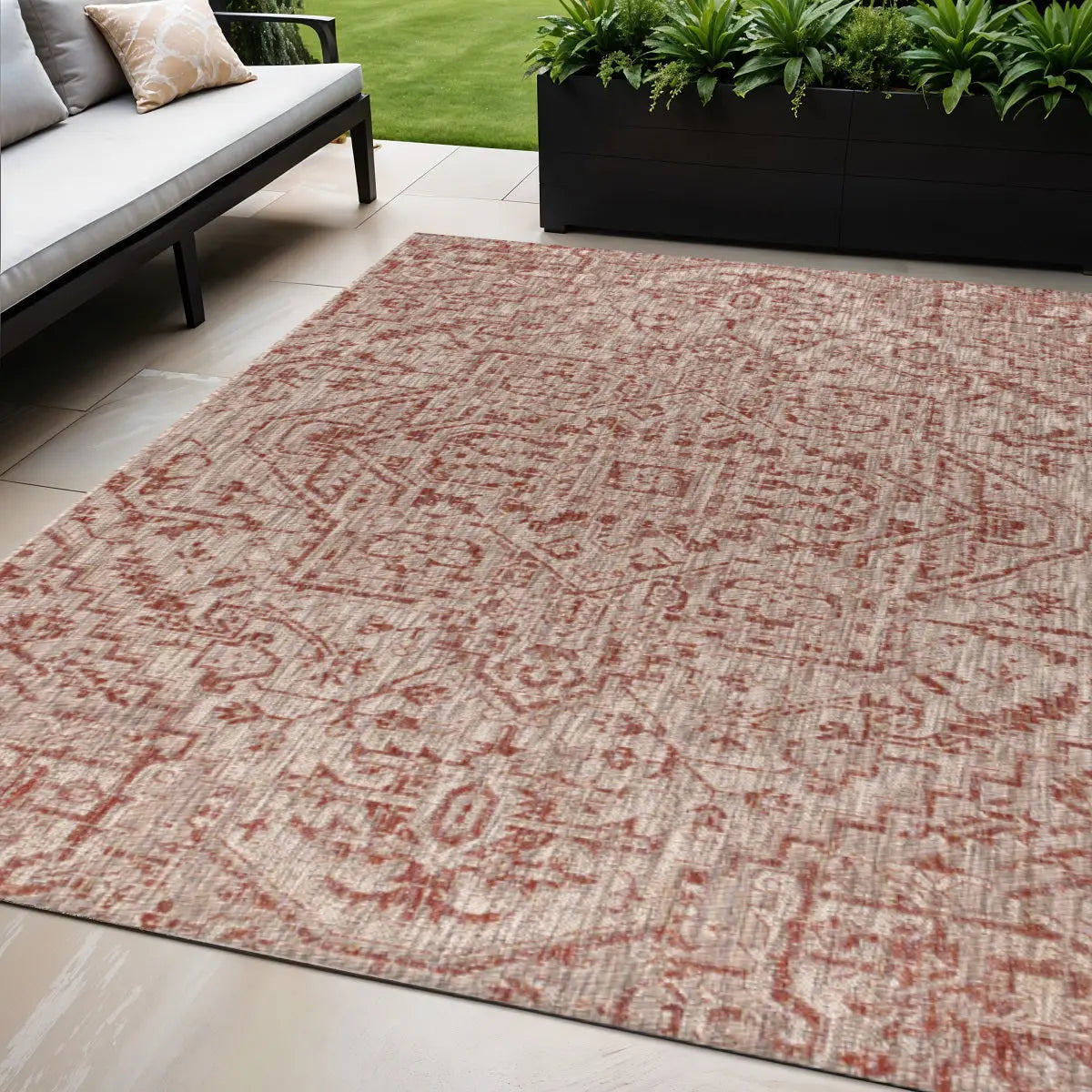 5' X 8' Red And Taupe Medallion Indoor Outdoor Area Rug Homeroots Outdoor