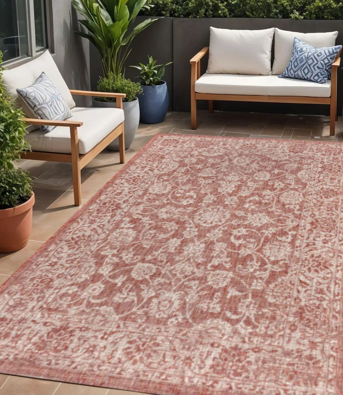 5' X 8' Red And Taupe Medallion Indoor Outdoor Area Rug Homeroots Outdoor