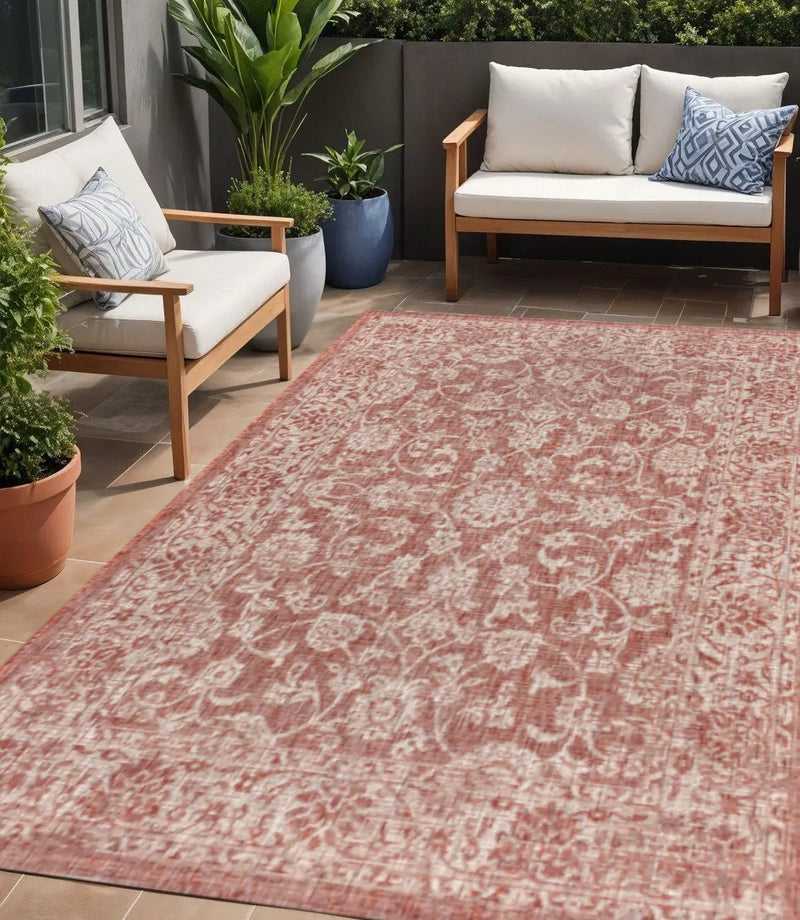 5' X 8' Red And Taupe Medallion Indoor Outdoor Area Rug Homeroots Outdoor